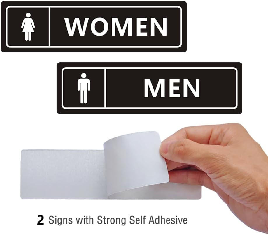 Men and Women Restroom Sign for Business Home, Self-Adhesive 7″ X 2″ Black and W