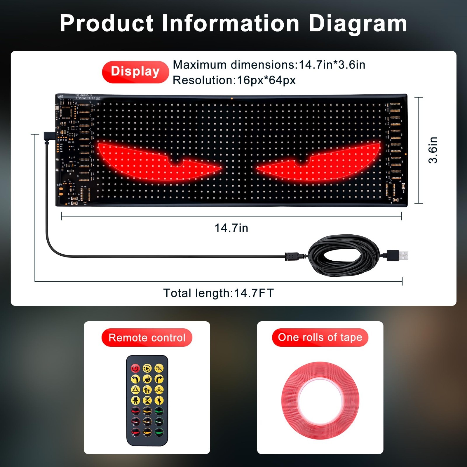 Programmable LED Windshield Devil Eyes Light, Dynamic Patterns, APP/Remote Contr