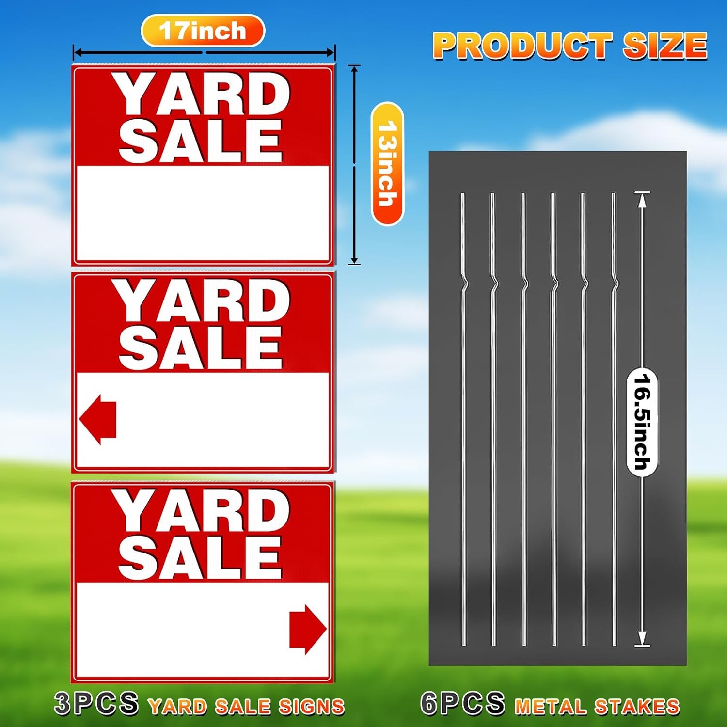 Yard Sale Signs 3 Pack 17×13 Inch Double Sided Metal Stake Outdoor Signs La