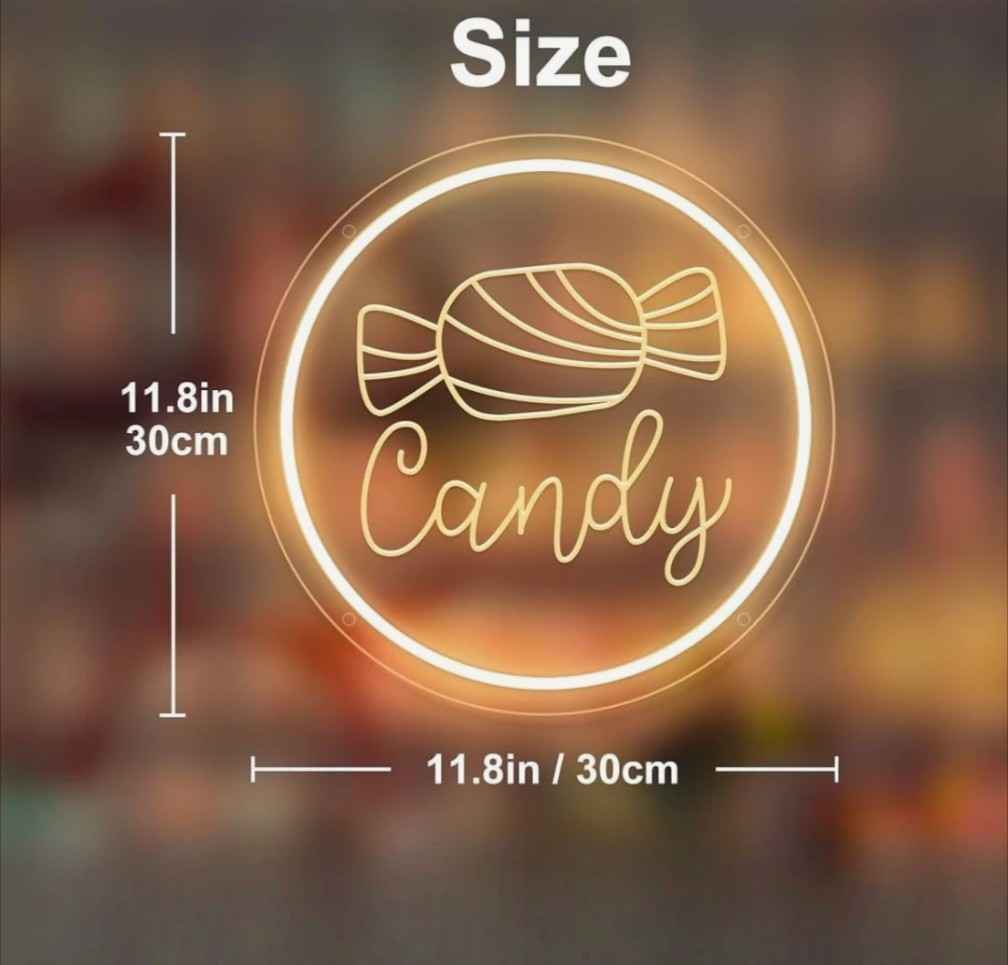 Vibrant Candy LED Neon Sign – 30CM x 30CM Dimmable Wall Decor for Candy Shops