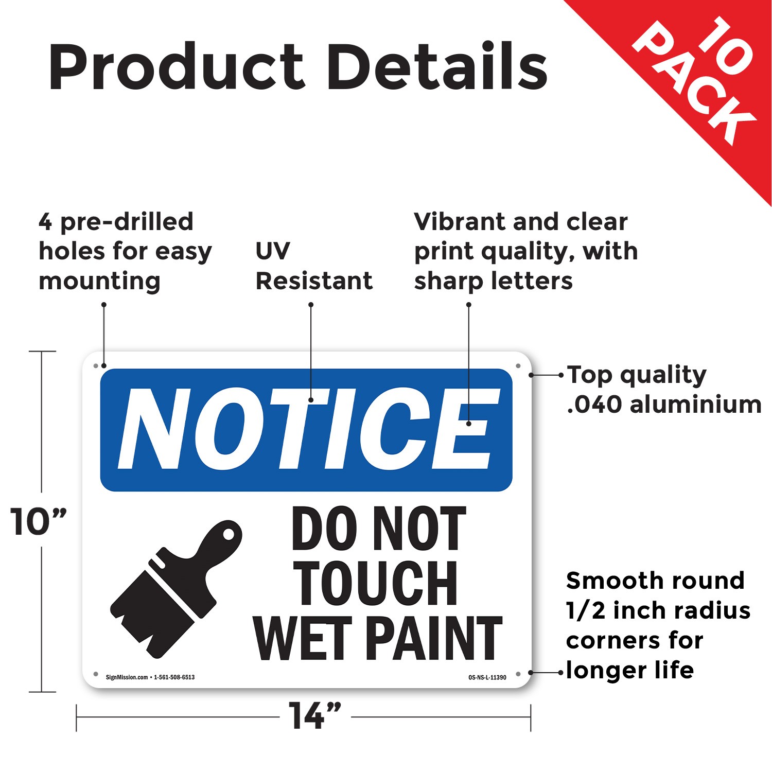 Do Not Touch Wet Paint OSHA Notice Sign Metal, Plastic, Or Decal – 5 or 10 Pack