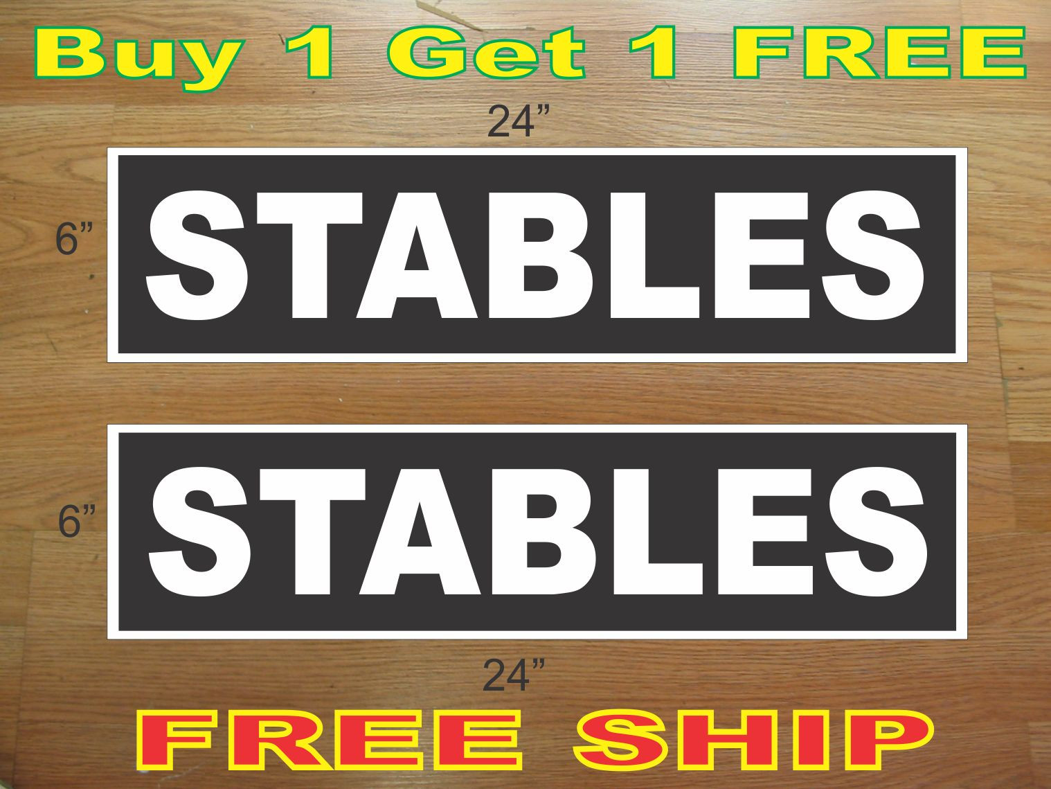 White on Black STABLES 6″x24″ REAL ESTATE RIDER SIGNS Buy 1 Get 1 FREE