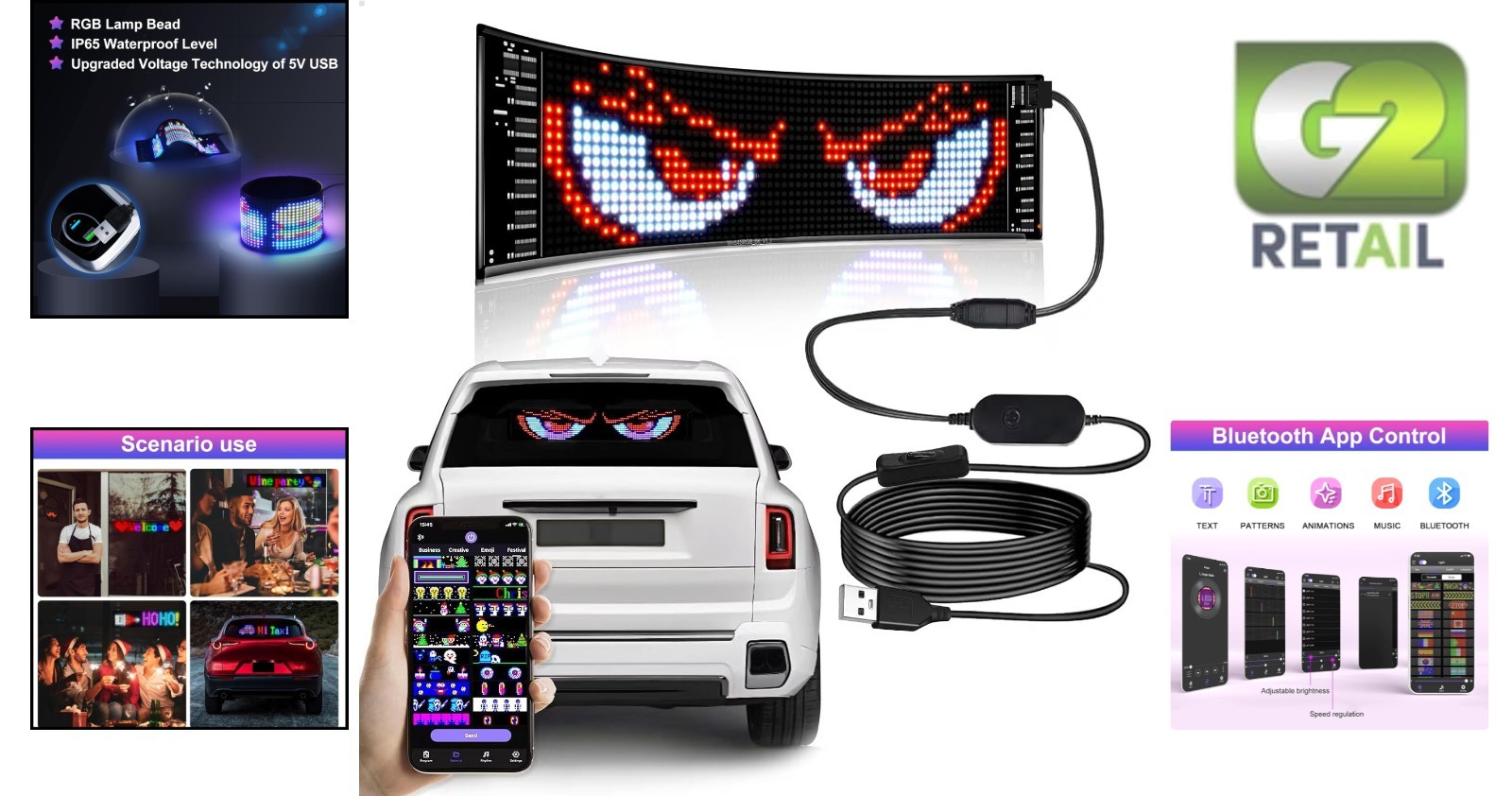 LED Car Sign – Customizable Waterproof Display with Bluetooth Control 15″ x 4″