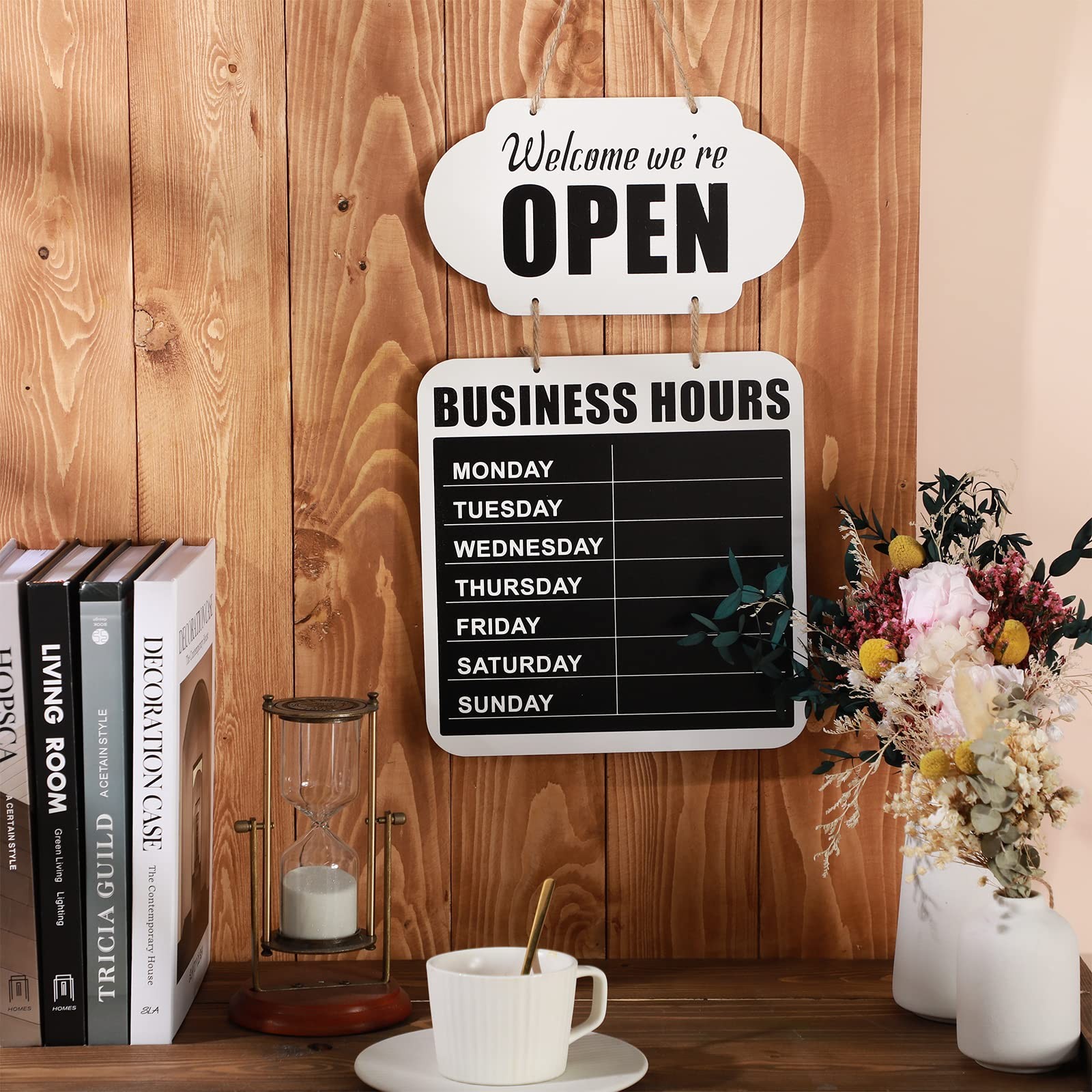Business Hours Hanging Chalkboard Open Closed Sign Wooden Welcome Chalk Board…