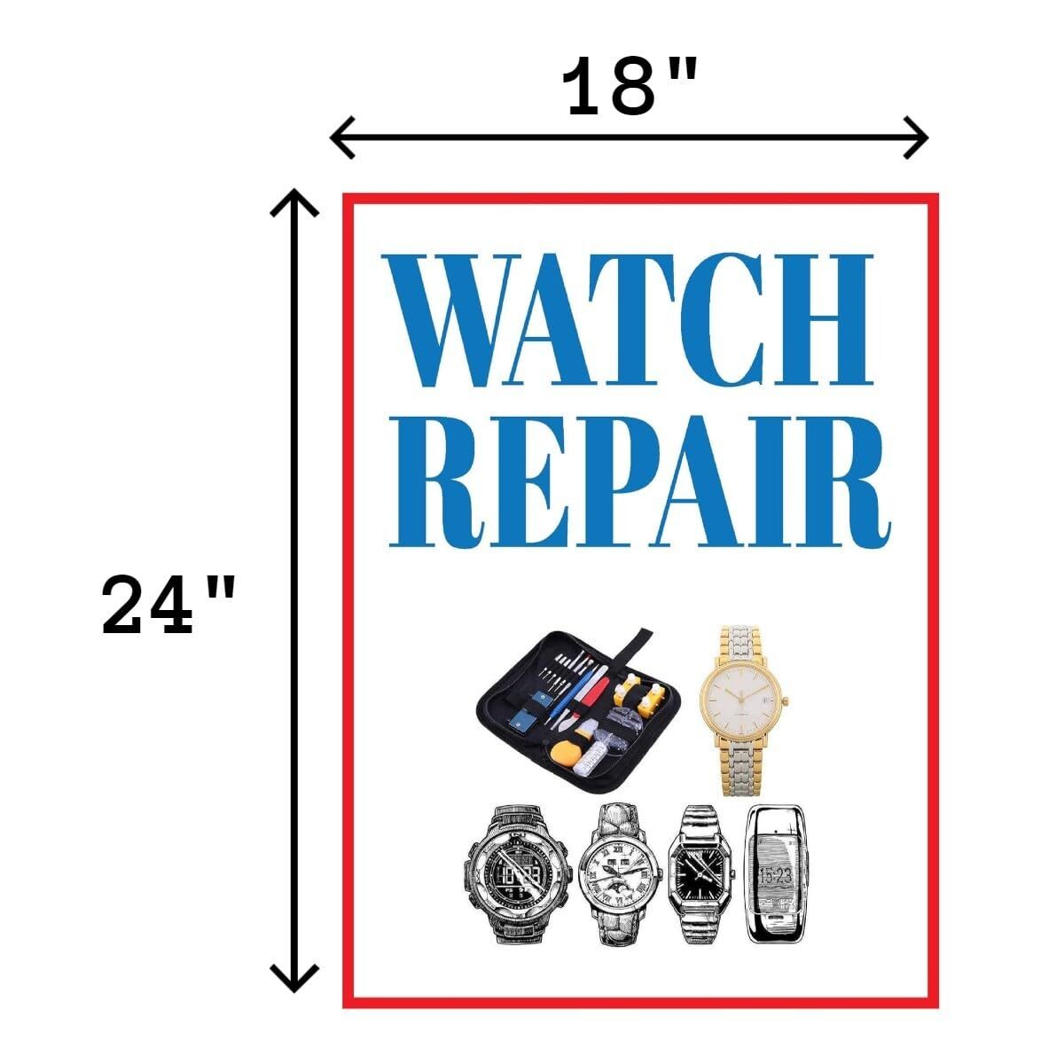 Watch Repair Retail Window Display Paper Signs | Pack of 6 | 18″w x 24″h