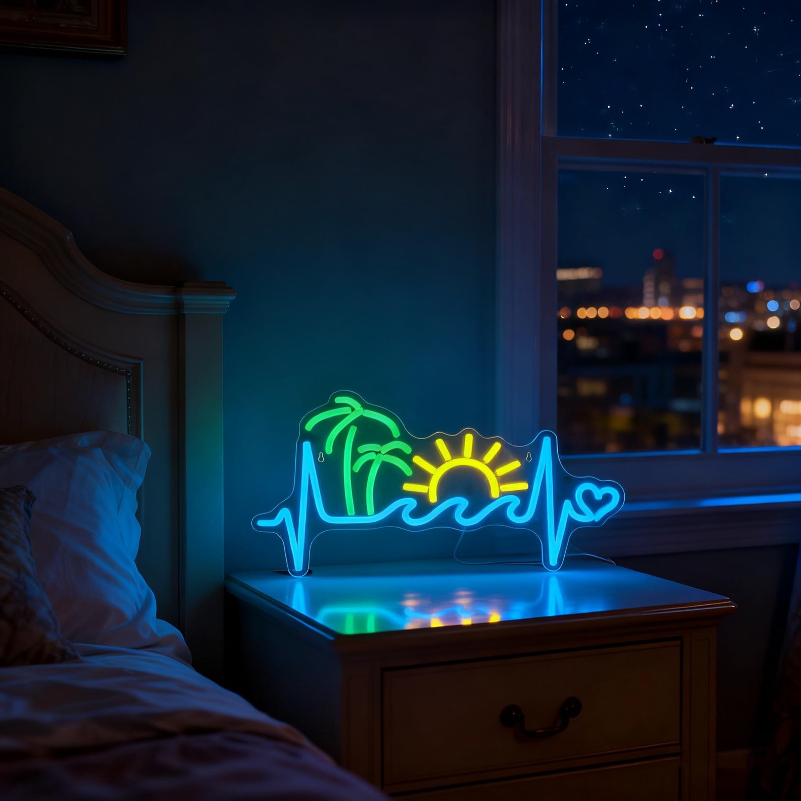 Tropical Sunset Neon Sign, Dimmable Palm Tree Sunrise Wave LED Neon Lights fo…