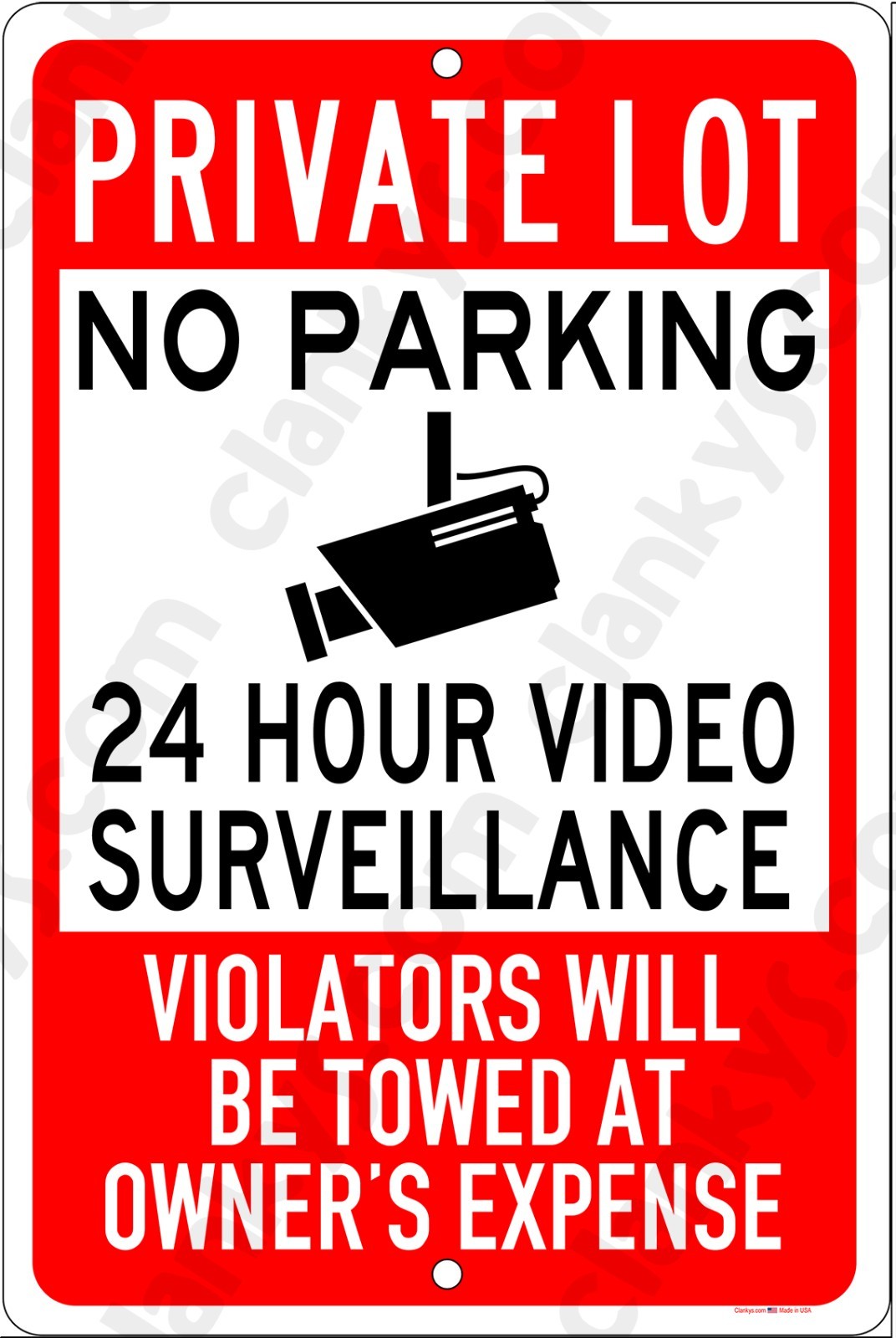 Private Lot No Parking Video Violators Towed 8″ x 12″ Aluminum Sign UV Protected