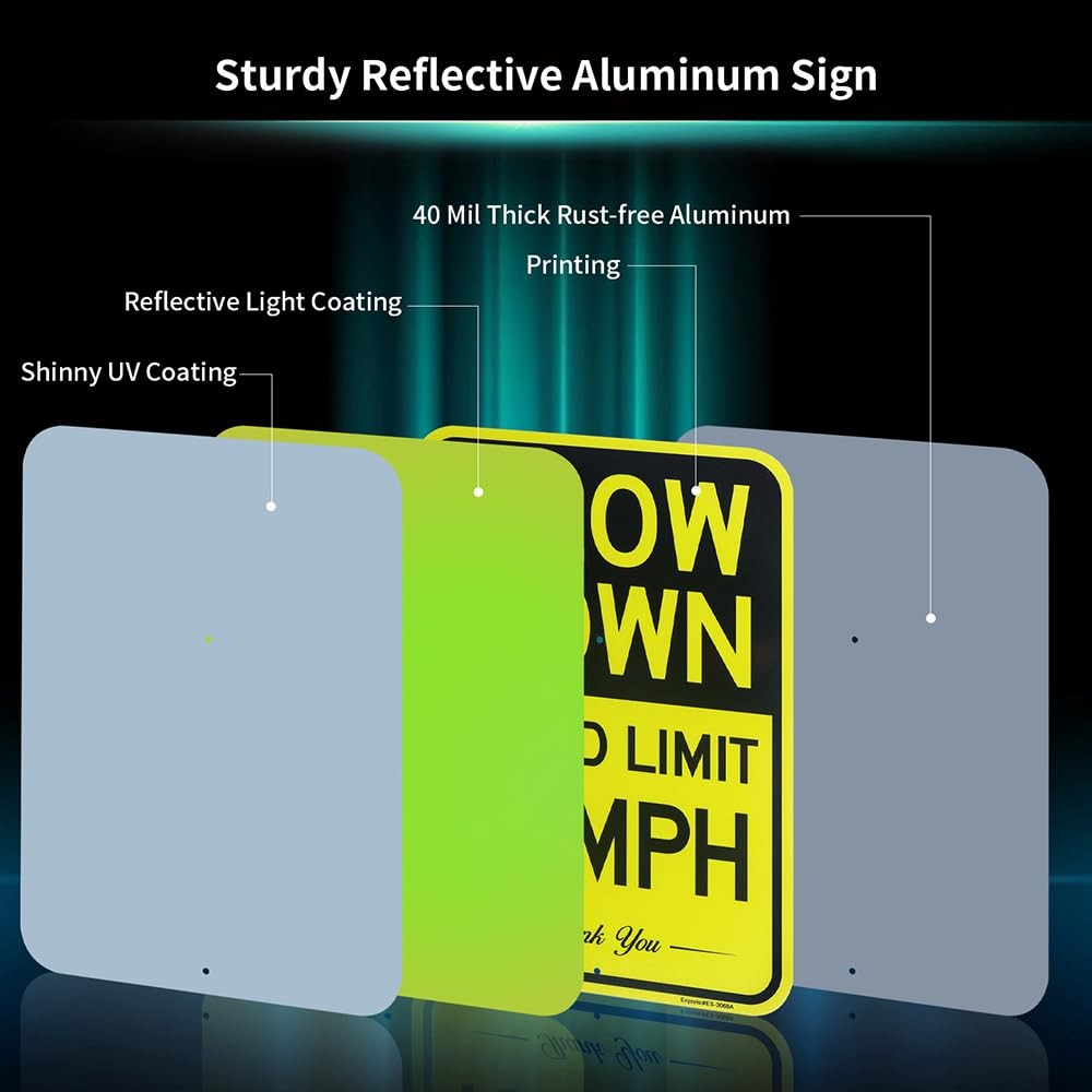 17×12 Inch .040 Large Slow Down Speed Limit 10 MPH Sign 54 Inch Stake