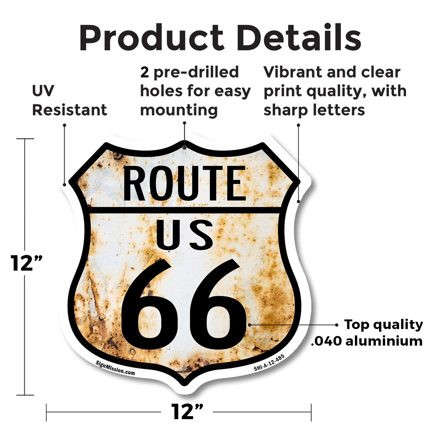 Route Us 66 Rustic Shield Shaped Sign Weather Resistant Crafted in the USA