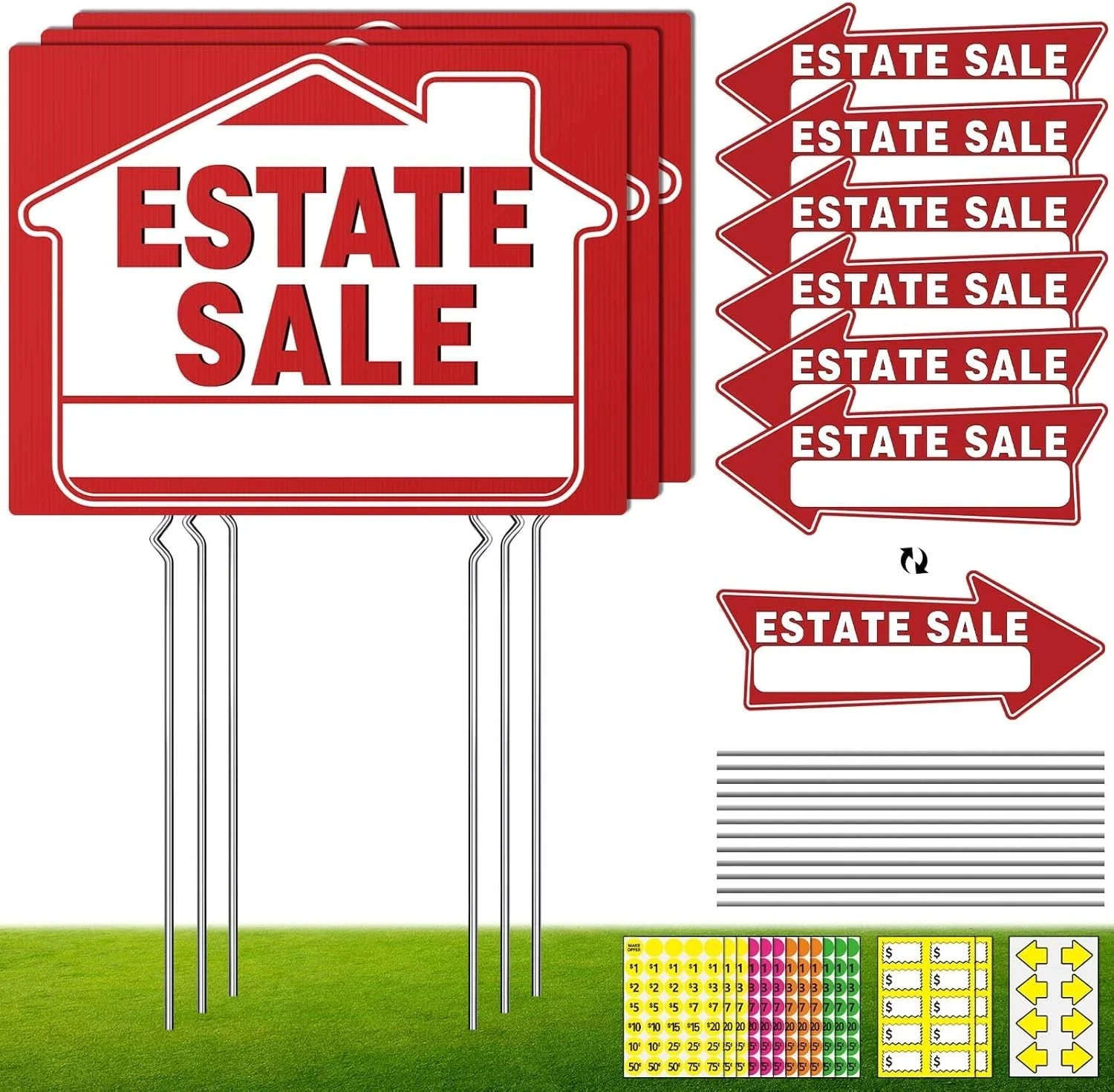 14Pcs Estate Sale Signs,17″ x 13″,Estate Sale Arrows Yard Sign Double Sided wth