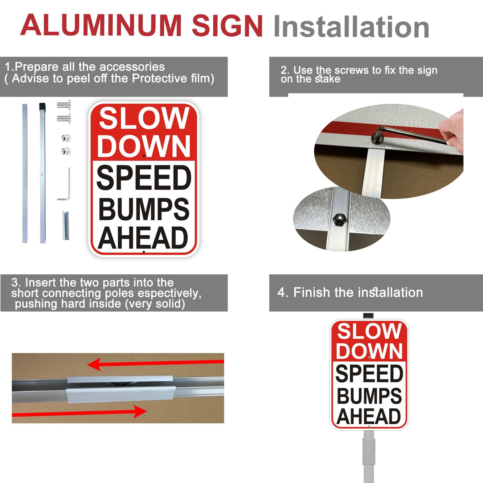 2Pack Slow Down Sign, 14″x10″ Speed Bumps Ahead safety Signs with 36″ Metal S…