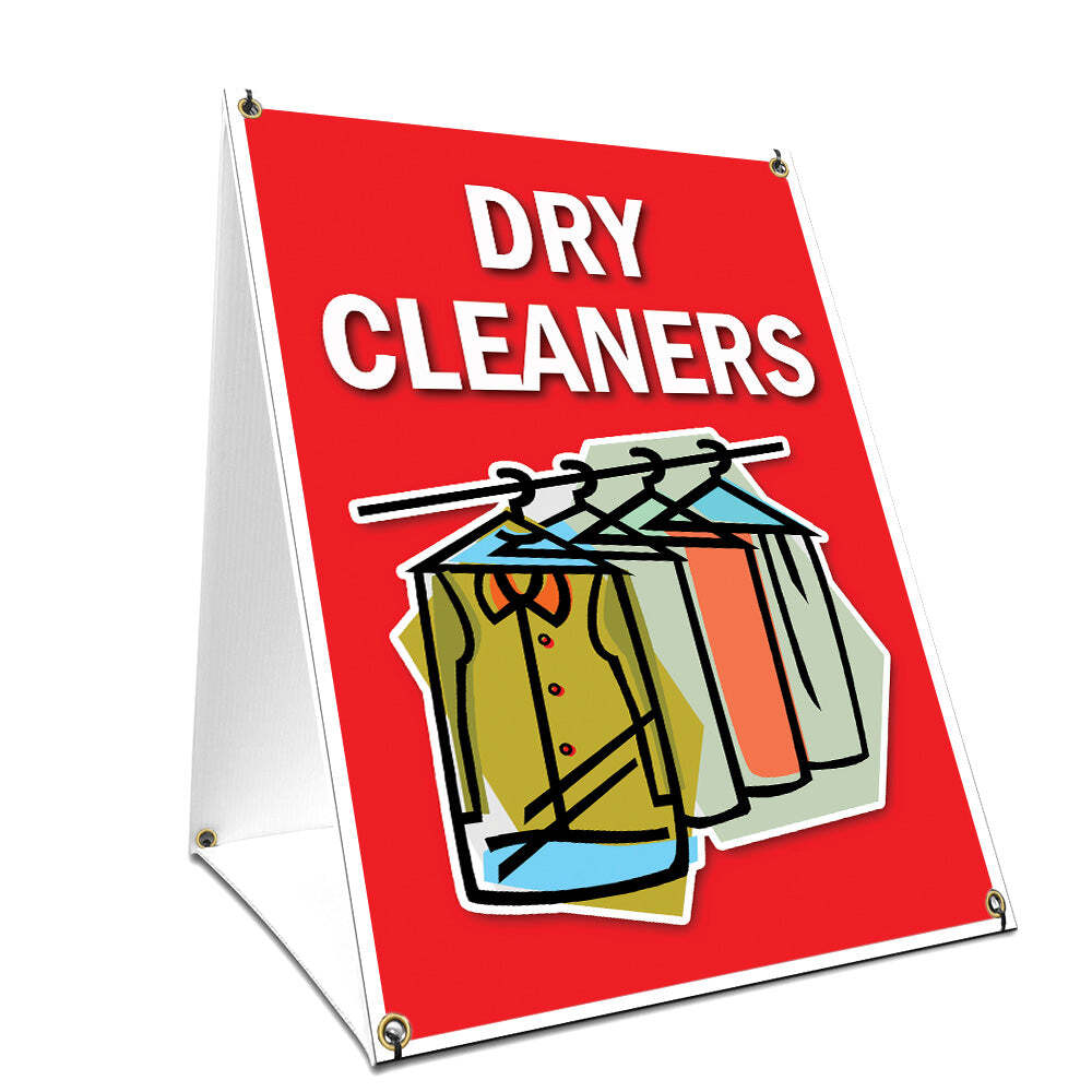 A-frame Sidewalk Sign Dry Cleaners With Graphics On Each Side