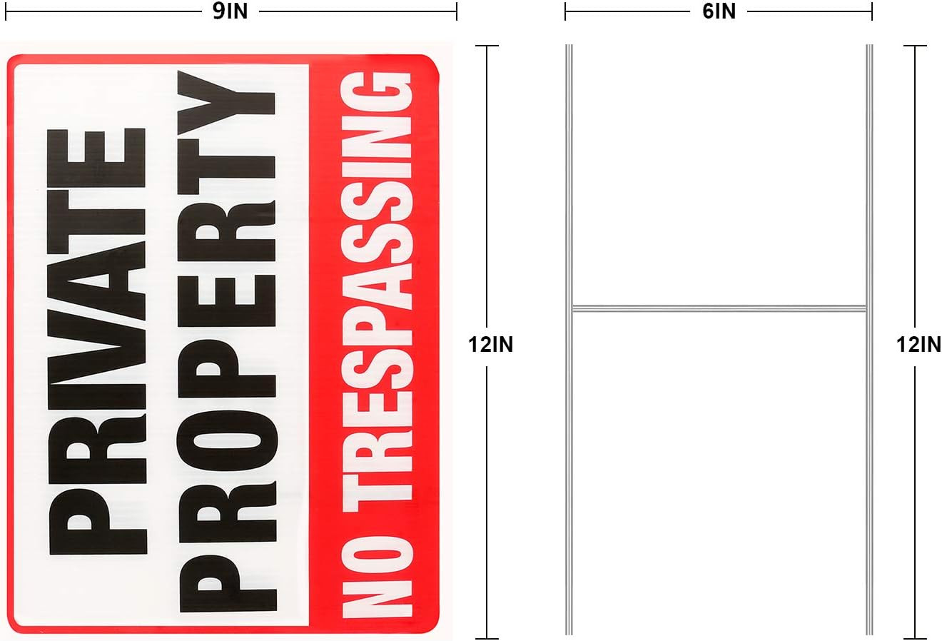 MUXYH 2 Pack Private Property No Trespassing Signs with Metal Wire H-Stakes, 12′
