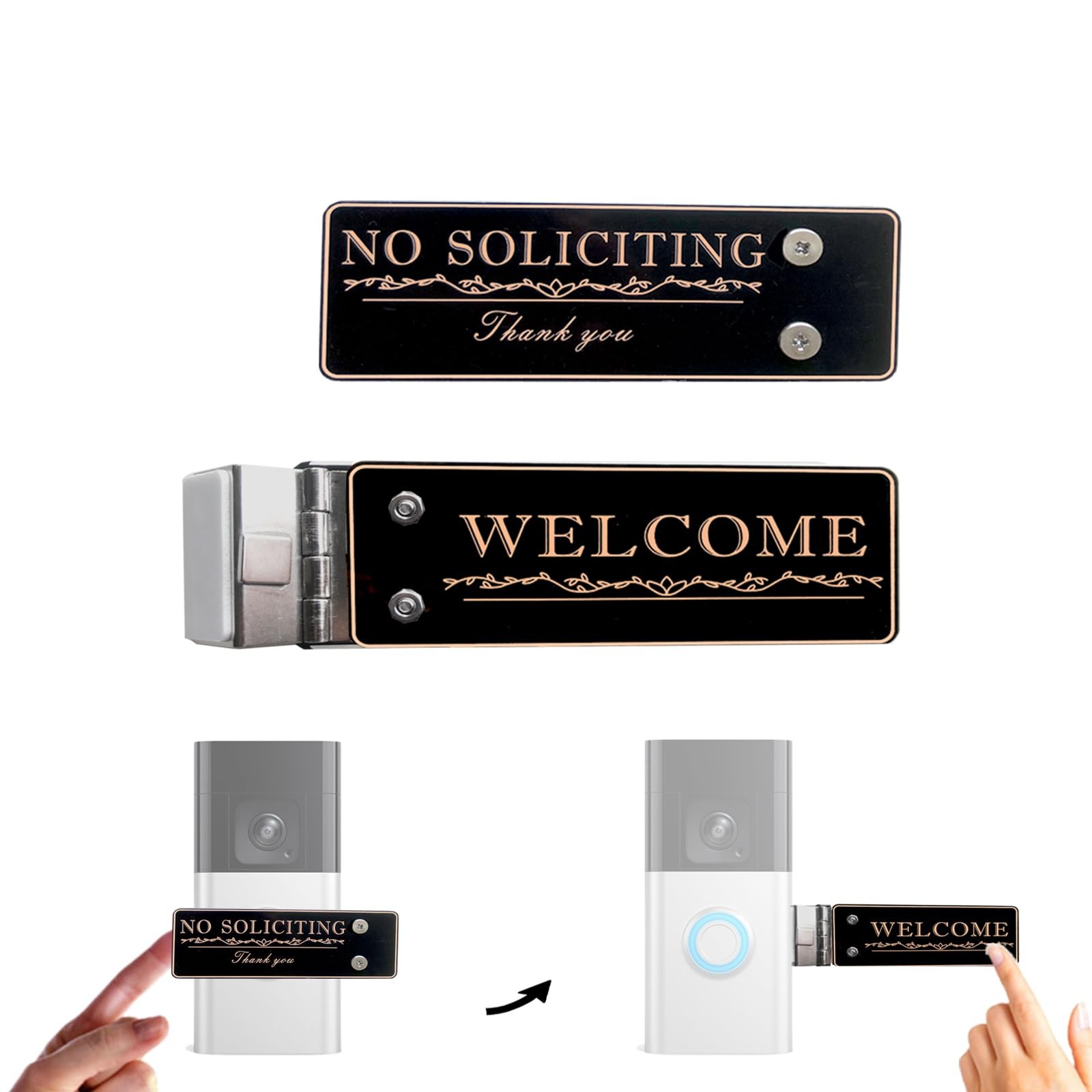 Doorbell Cover No Soliciting Sign for House, GoldU, Right