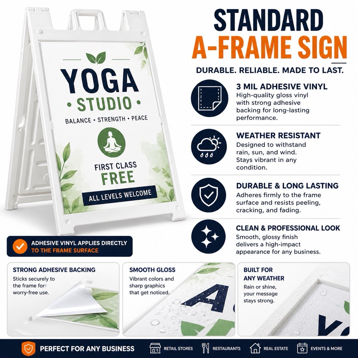 A Frame Sidewalk Sign 24×36 Custom Print Sign. Outdoor Store Front Sign.