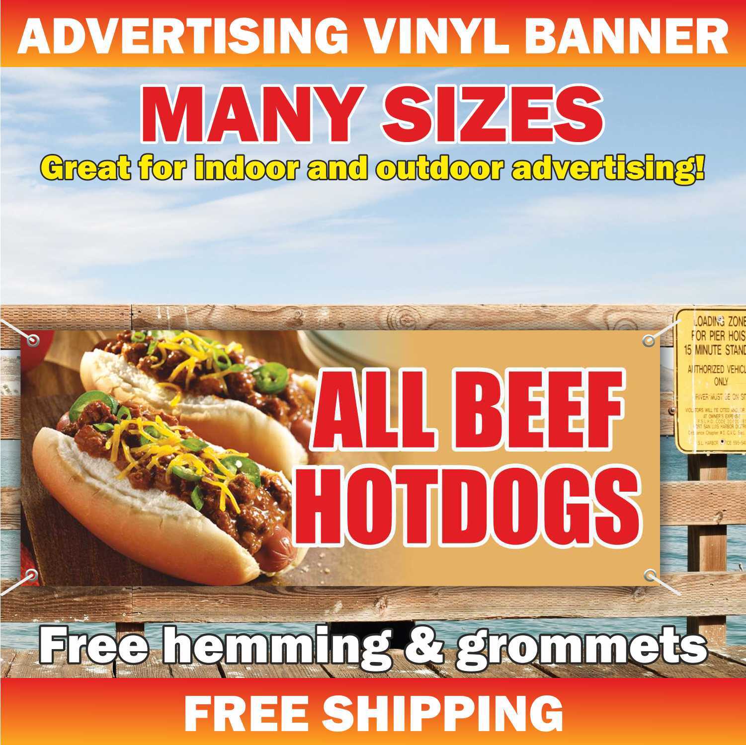ALL BEEF HOTDOGS Advertising Banner Vinyl Mesh Sign hot dog sausage fast food