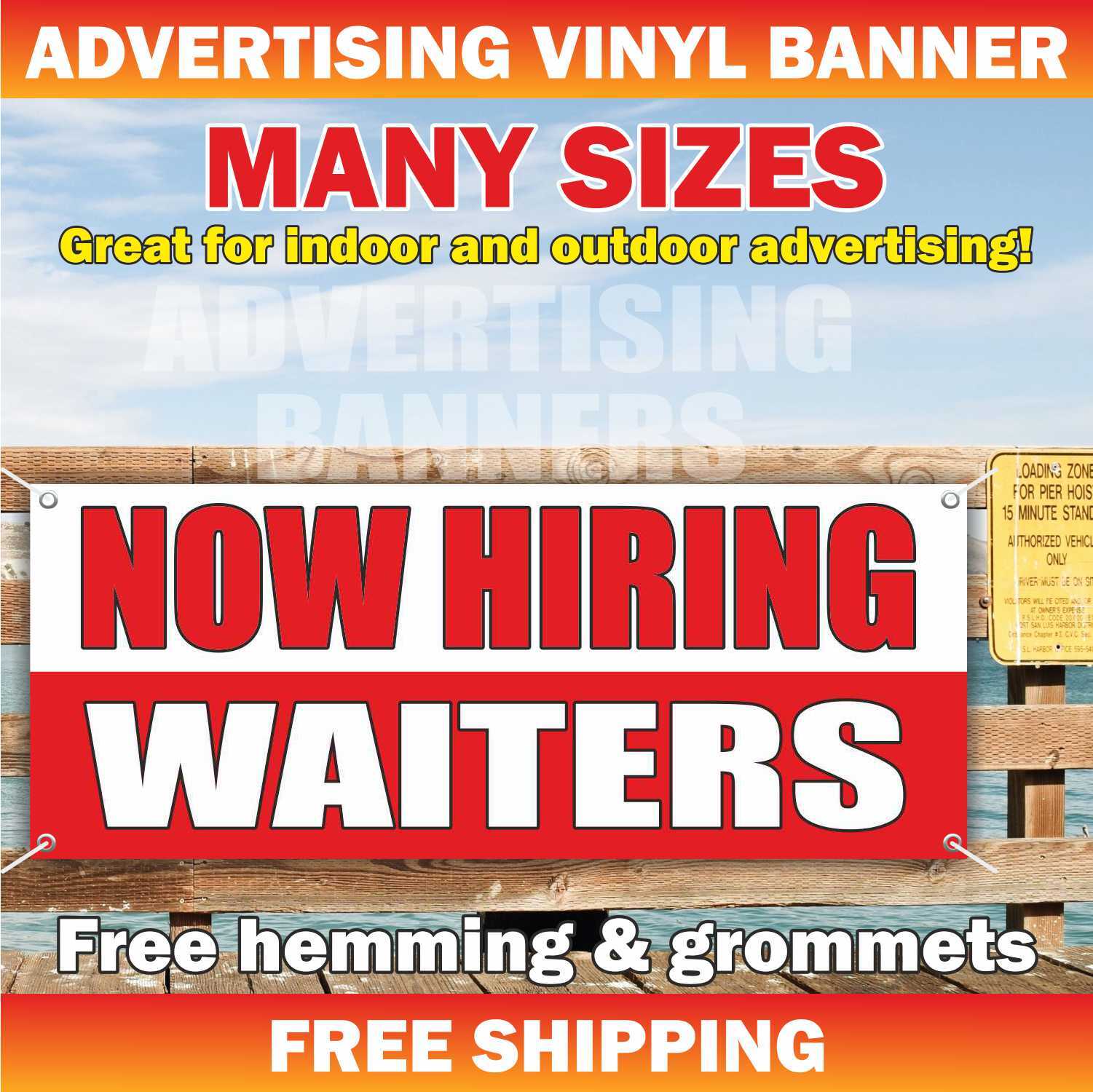 NOW HIRING WAITERS Advertising Banner Vinyl Mesh Sign Flag ahora contratando