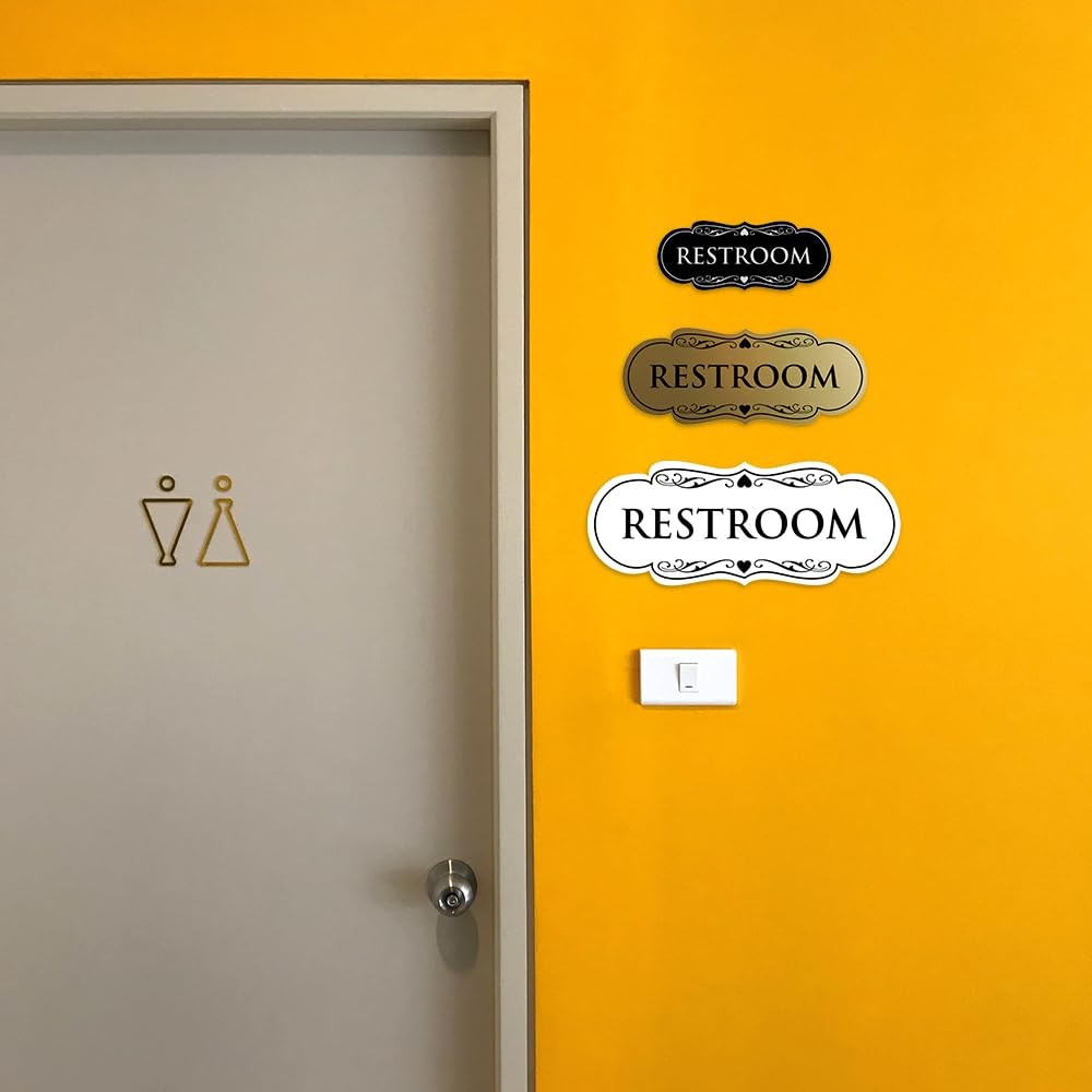 Designer Restroom Wall Door Sign Bathroom Signage Durable Plastic Multipacks