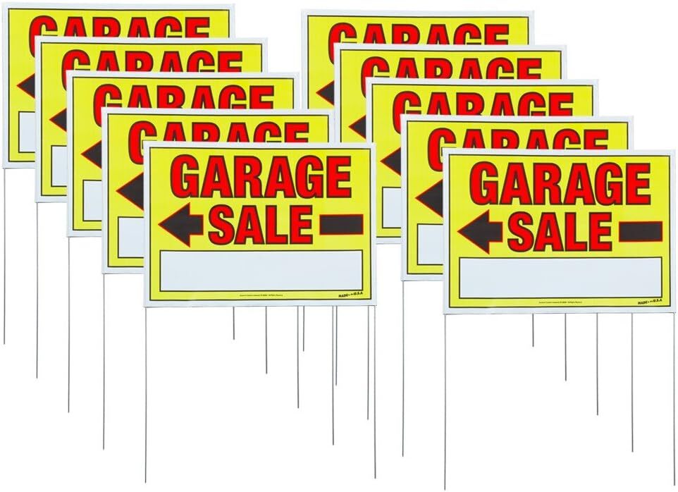 10 Pack All Weather Garage Sale Signs With Wire Stakes Highly Visible Directi…