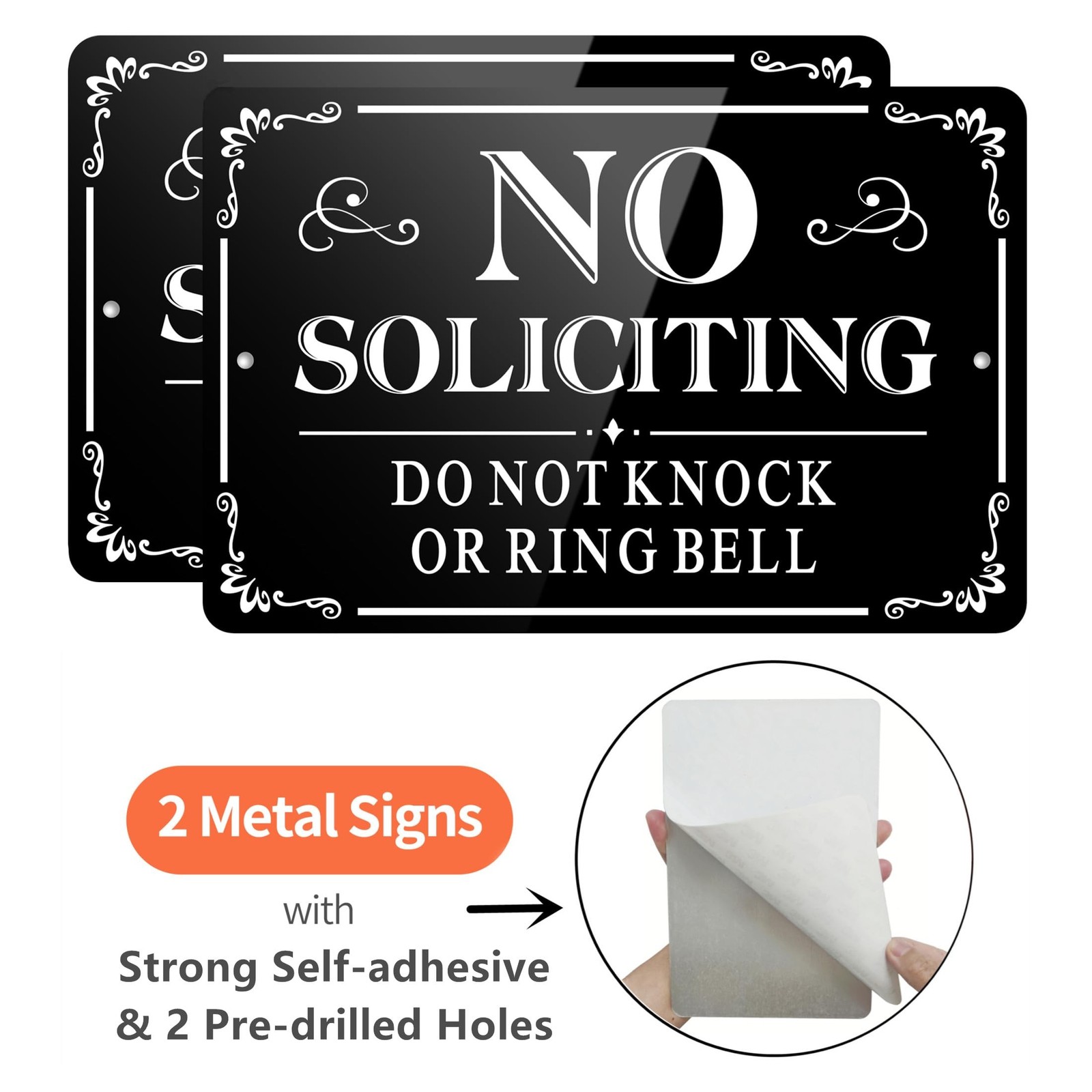 No Soliciting Sign for Front Door, (2 Pack) Self-adhesive No Soliciting Sign …