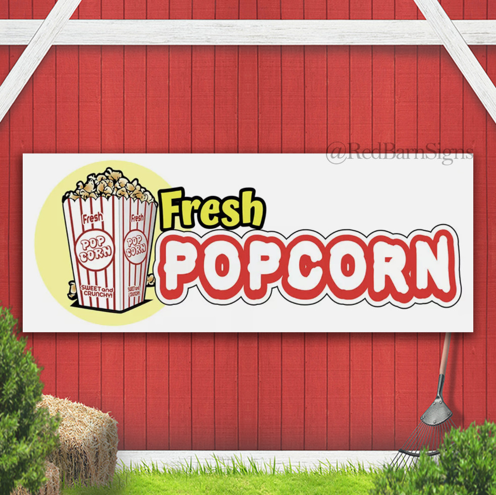 Fresh Popcorn Banner Heavy Duty Vinyl with Grommets