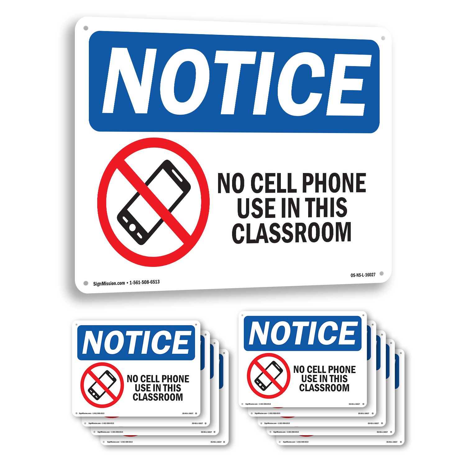No Cell Phone Use In This Classroom OSHA Notice Sign Or Decal – 5 or 10 Pack