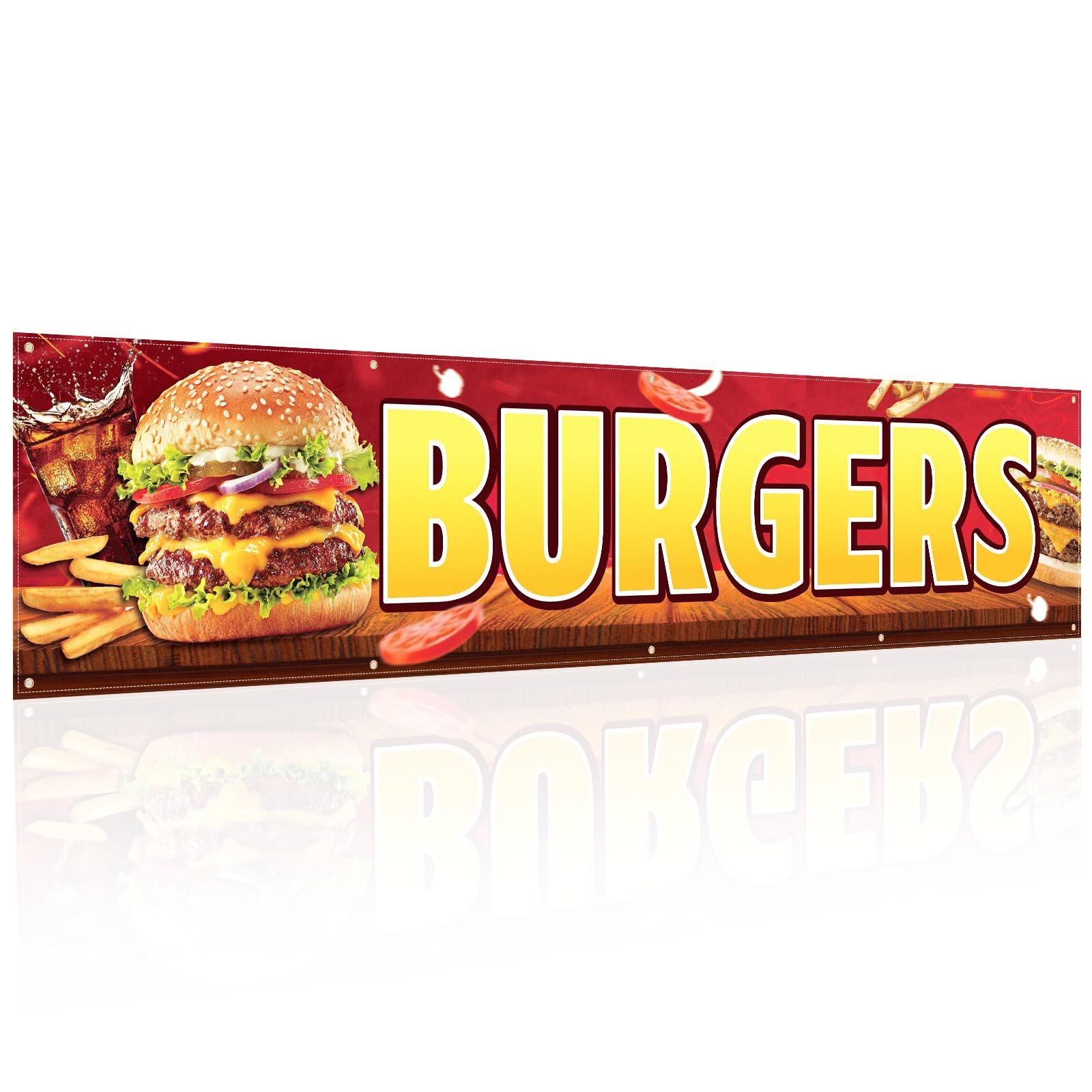 Tegeme Burgers Banners 2 x 10 Ft/ 24 x 120 Inch Large Oxford Fabric Polyester