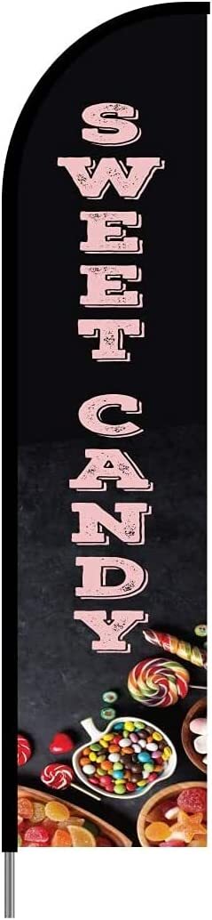 Sweet Candy Shop Store Sign Feather Flag Swooper Outdoor Banner Pole Kit, 15ft