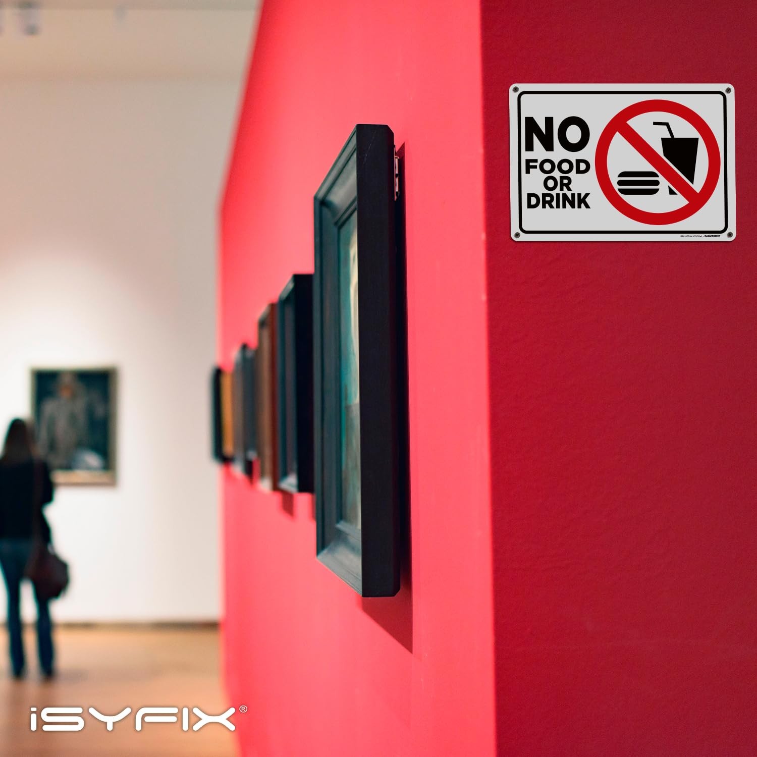 iSYFIX No Food or Drink Sign, 10×7 Inch, 2 Pack | 40 mil Thick Polystyrene Pl…