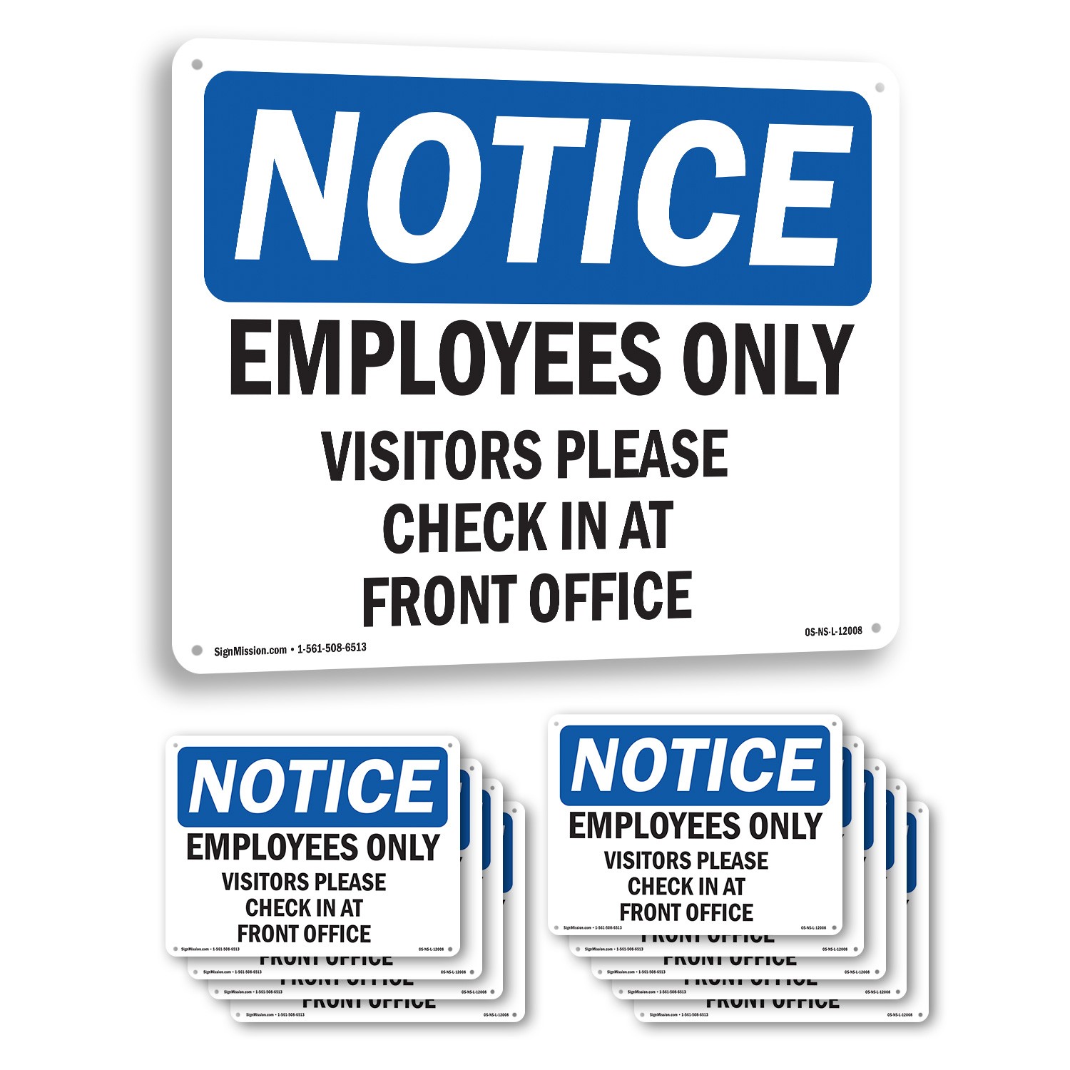 Employees Only Visitors Please Check In OSHA Notice Sign Or Decal – 5 or 10 Pack
