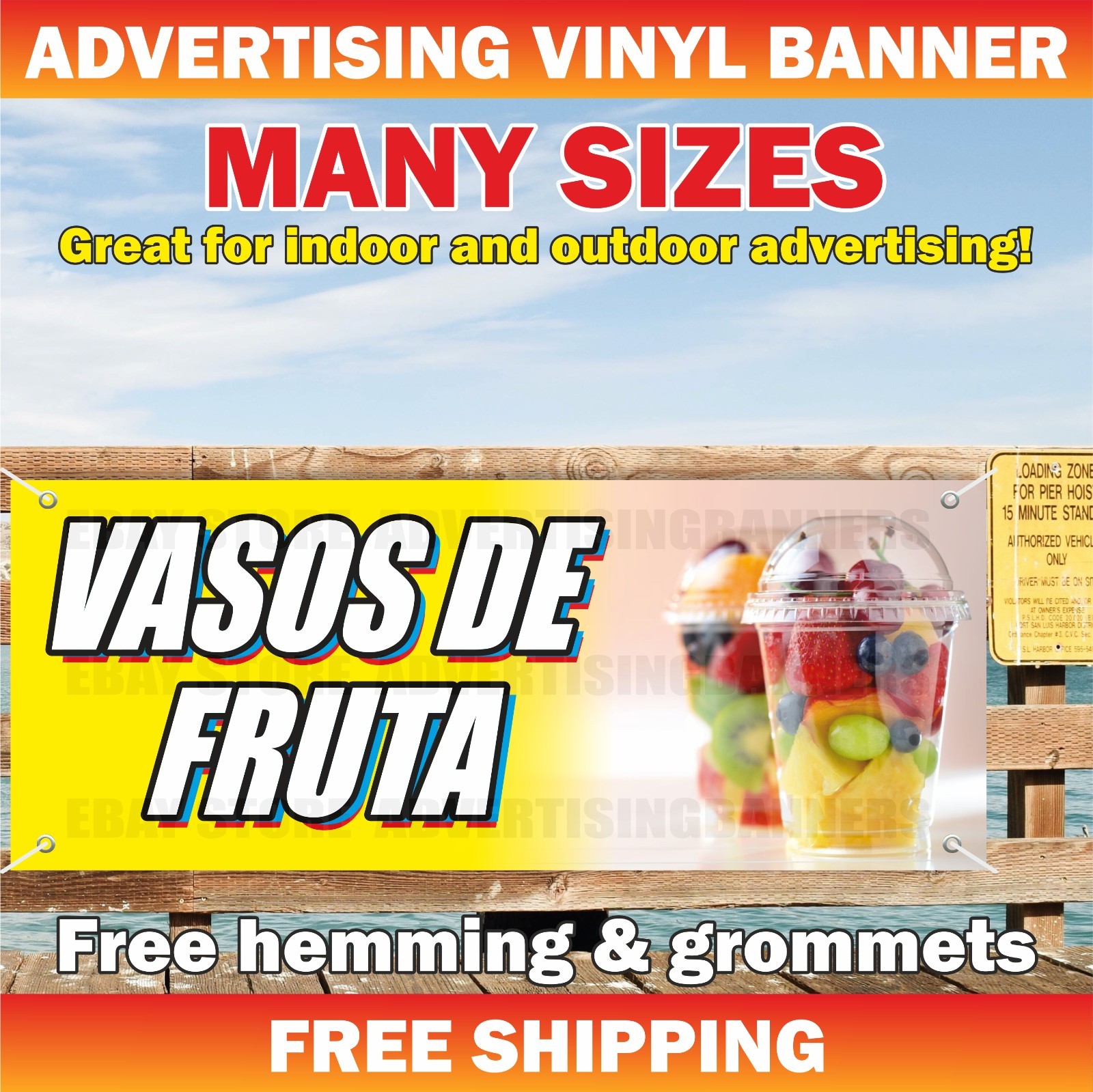 VASOS DE FRUTA Advertising Banner Vinyl Mesh Sign FRESH FRUIT CUPS Farm Organic