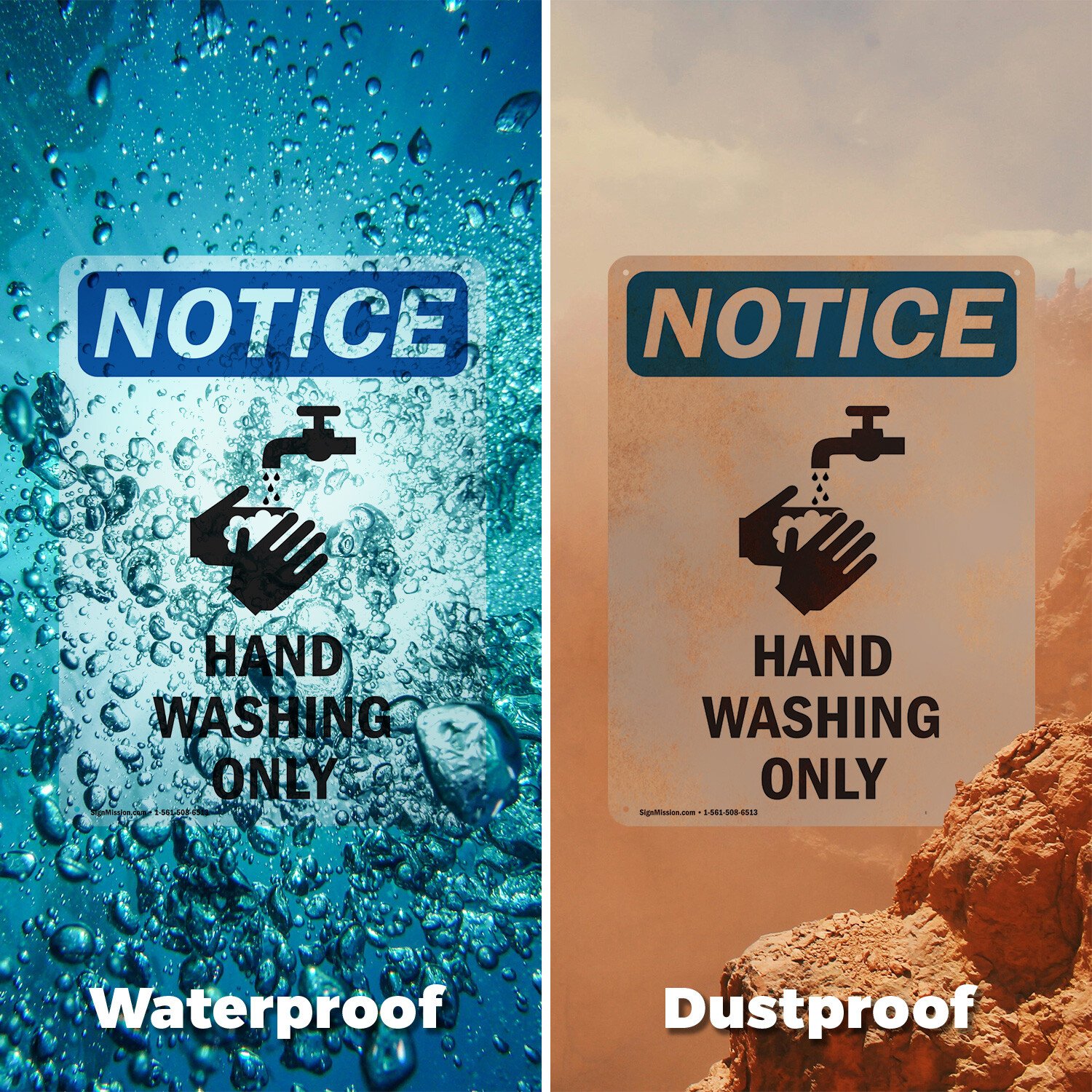 (2 Pack) Hand Washing Only OSHA Notice Sign Decal Metal Plastic