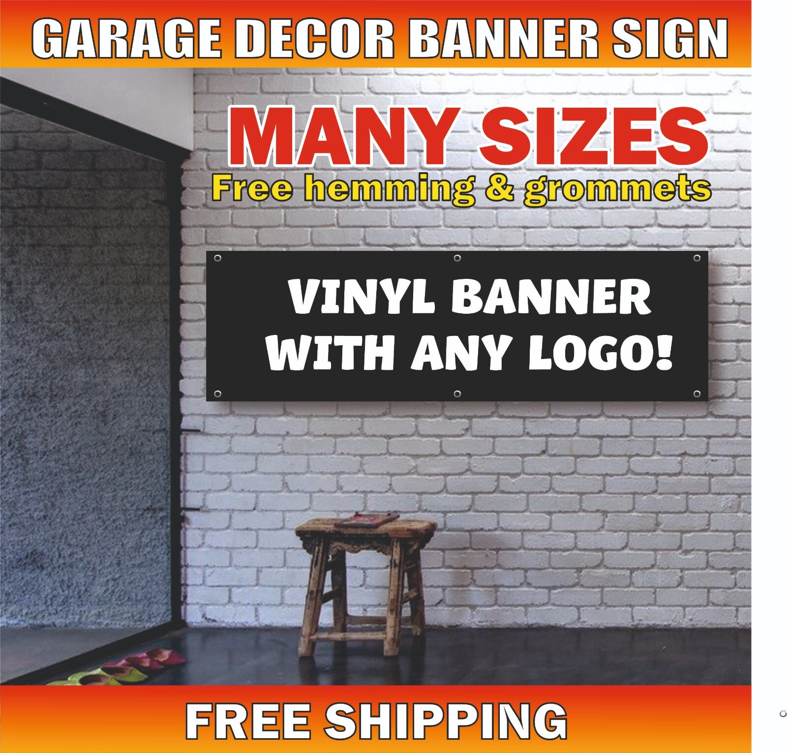 Vinyl Banner Sign For Garage Decor, Wall Workshop US, Car Show Racing, Car Flag