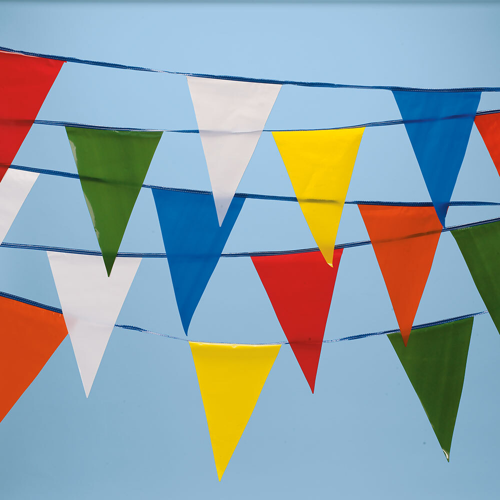 SSWBasics Multi-Colored Pennant Flags on a String – Durable Advertising Flags