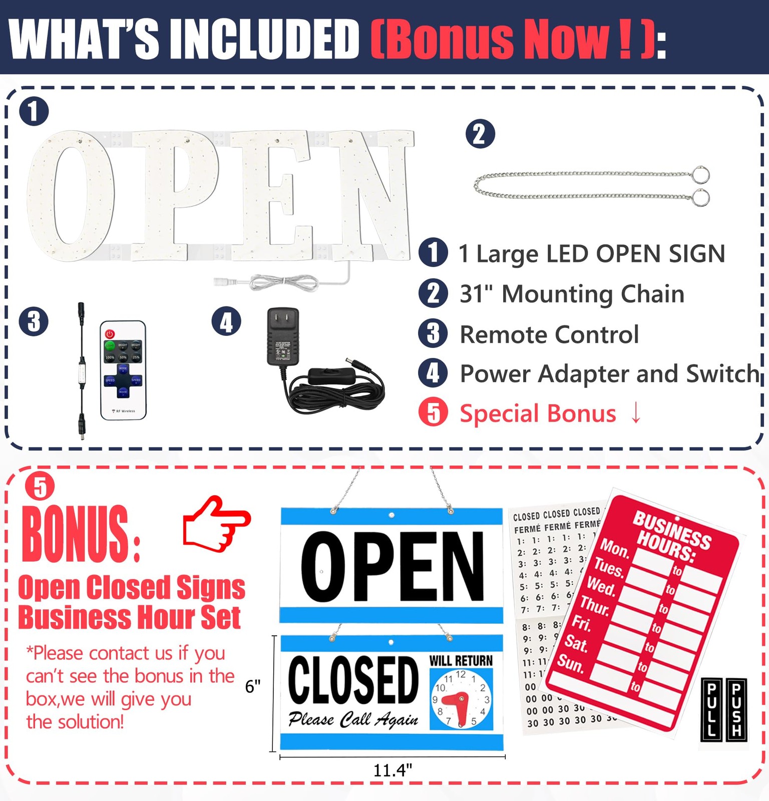 SnailGo 30×10 in USA Flag LED Open Sign w/Remote for Window Door