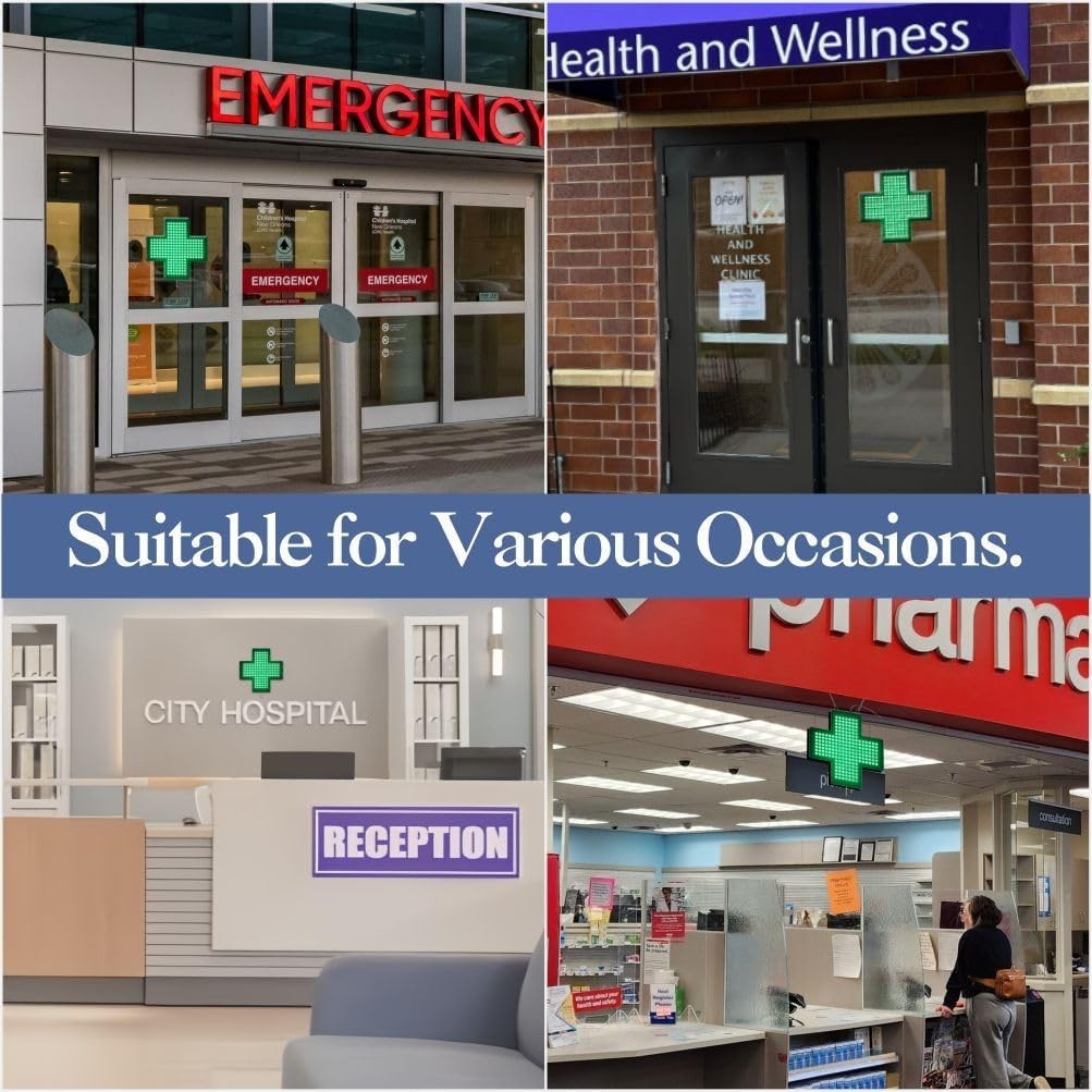 LED Med Cross Sign – 14 Inch Green Lighted Pharmacy & Clinic Business Sign