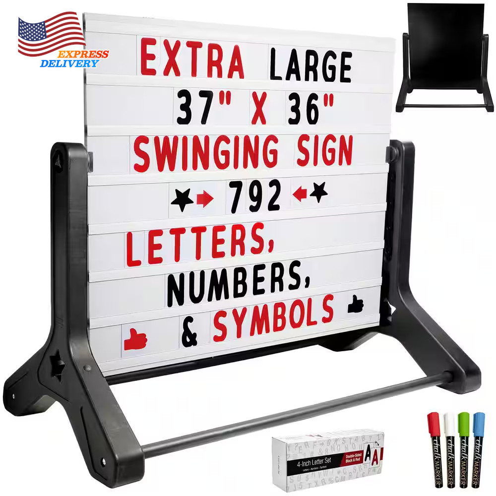 Excello 37 In. X 36 In. Swinging Message Board Sign Black