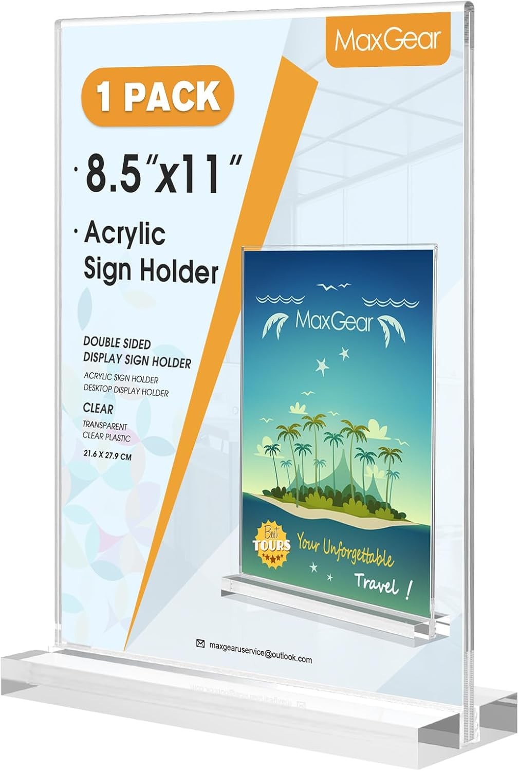MaxGear Acrylic Sign Holder 8.5 X 11 Inches 1 Pack, Double 8.5”x11”, Clear
