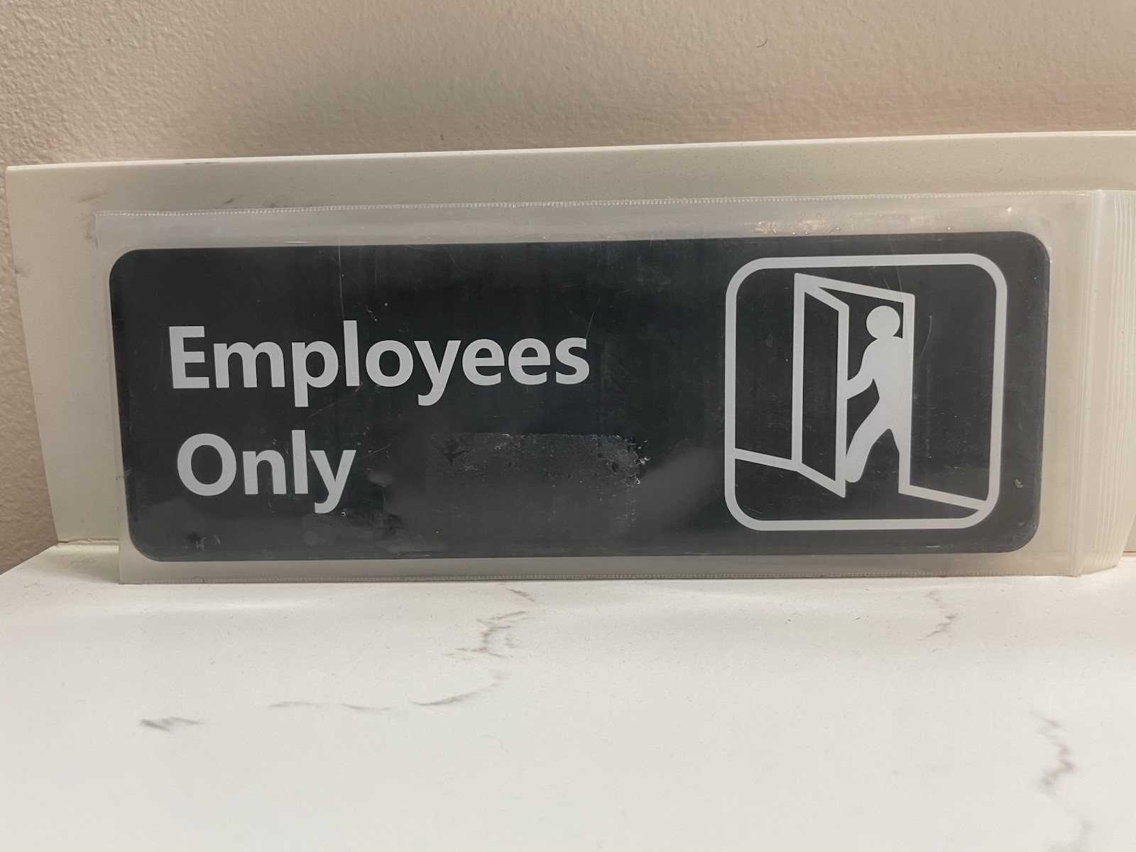 “Employee Only” Information Sign with Symbol 9X3 Inch Plastic Self Adhesive New