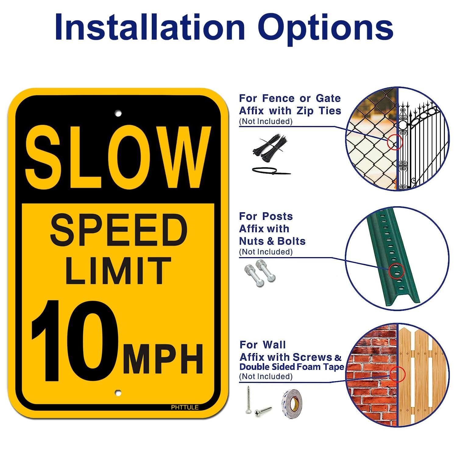 2 Pack 18×12 Inch Slow Down Sign Speed Limit 10 MPH Traffic Sign for Driveway