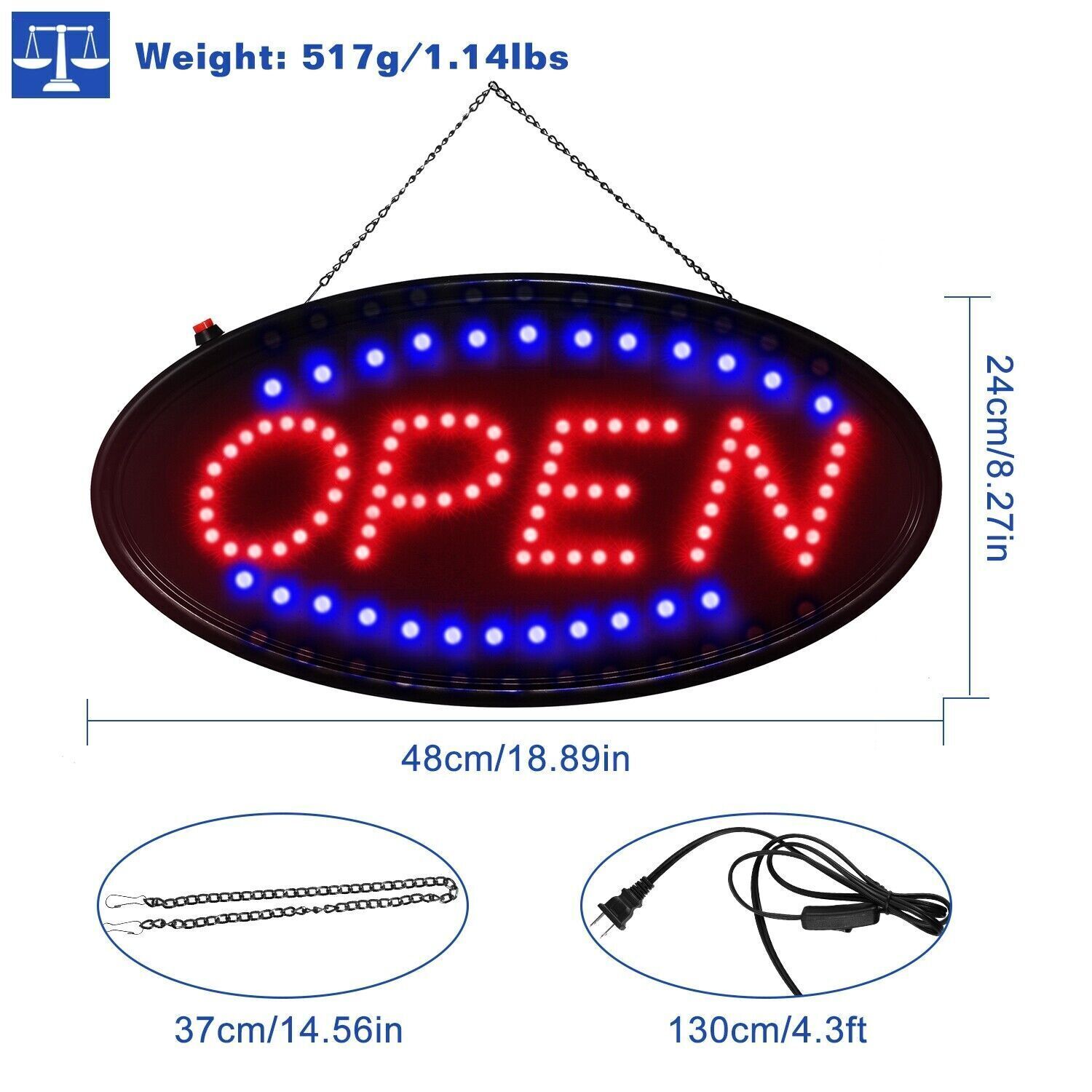 Ultra Bright LED Neon Open Sign Color w/ Flash&Normal Lighting for Store