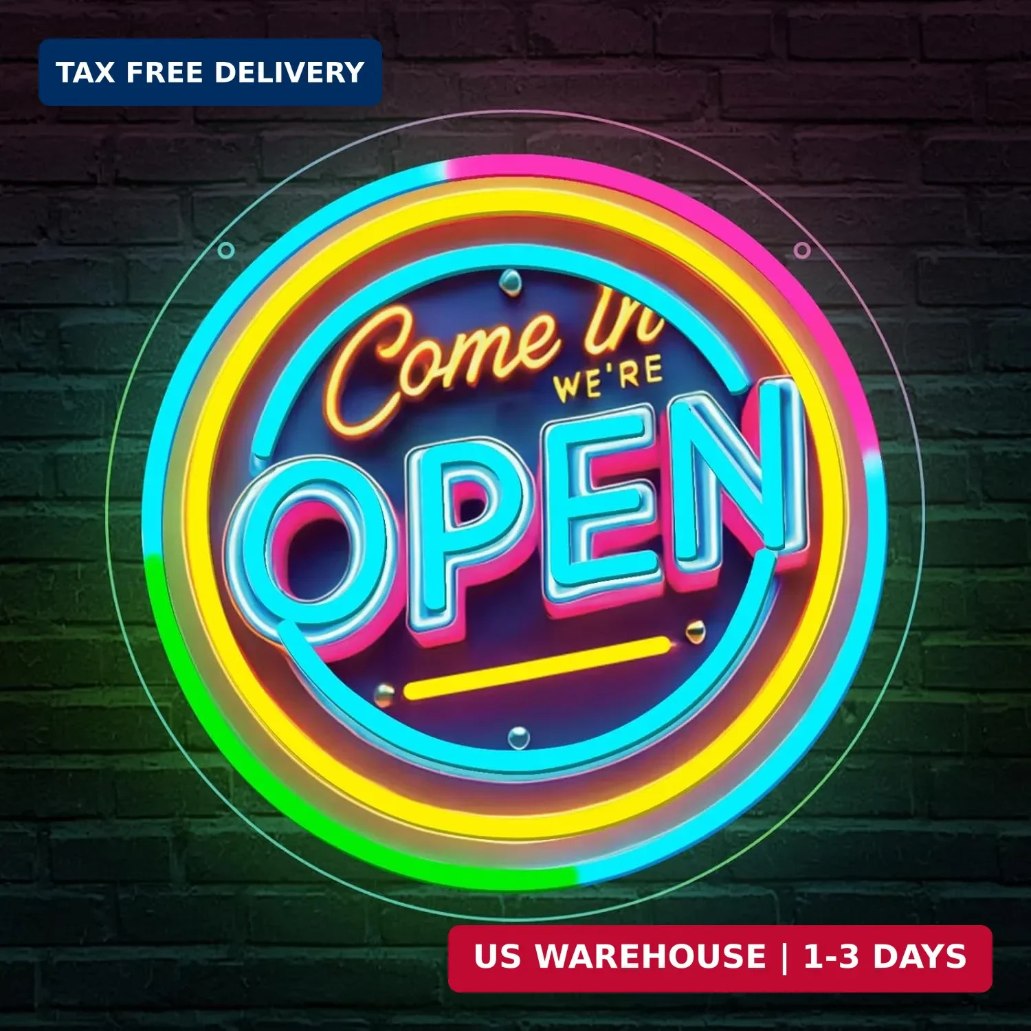 Neon Open Sign for Business, 13 * 13” Colorful Adjustable Brightness Come in We