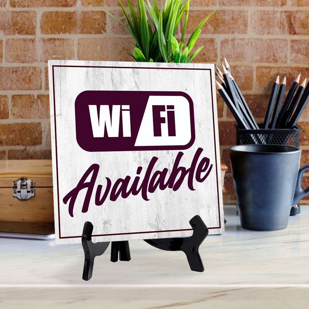 Wi-Fi Available 5″x 5″ Square Table Sign With Acrylic Easel | Restaurant