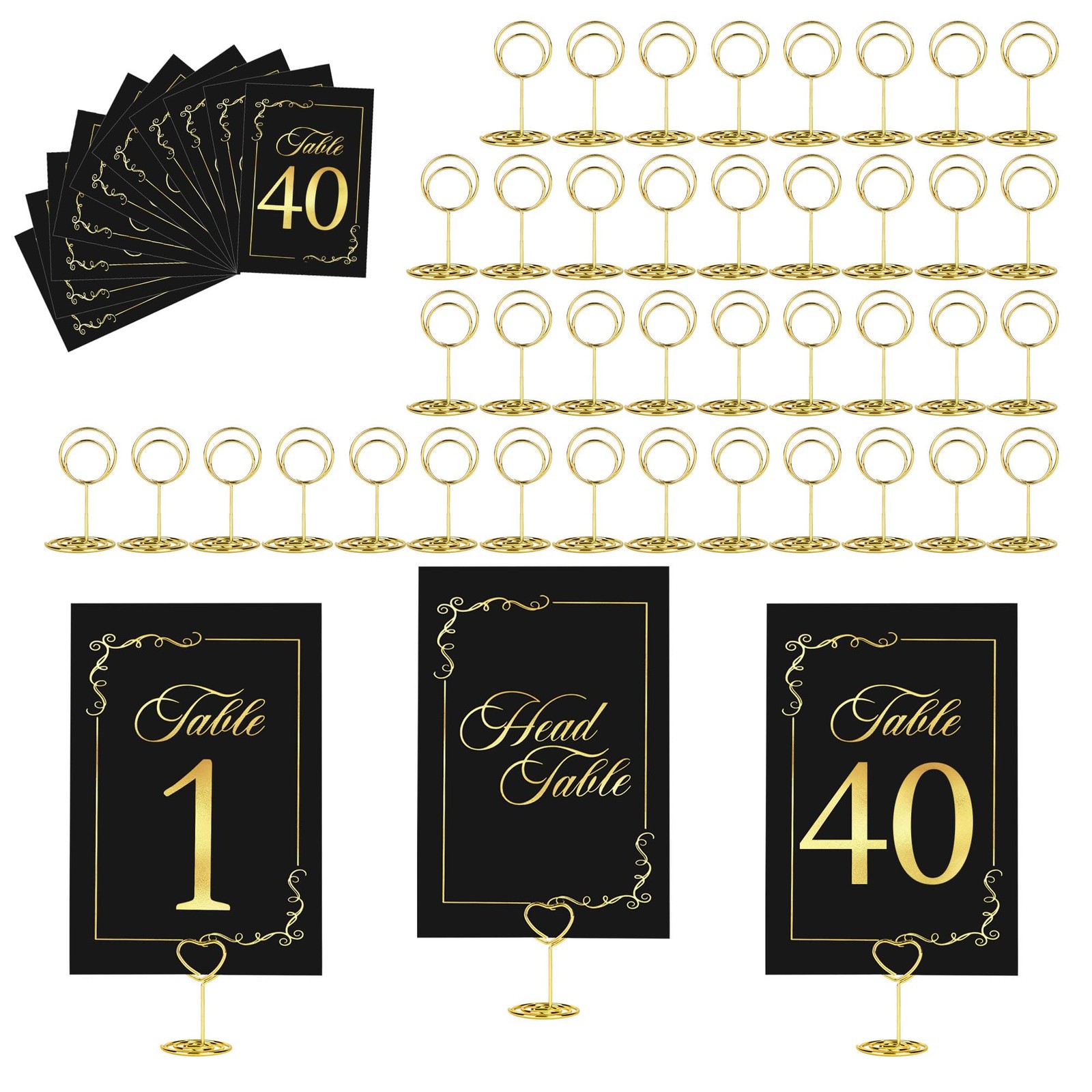 Wedding Table Number Cards 1-40 With Head Table Sign 41 Sets Black Gold
