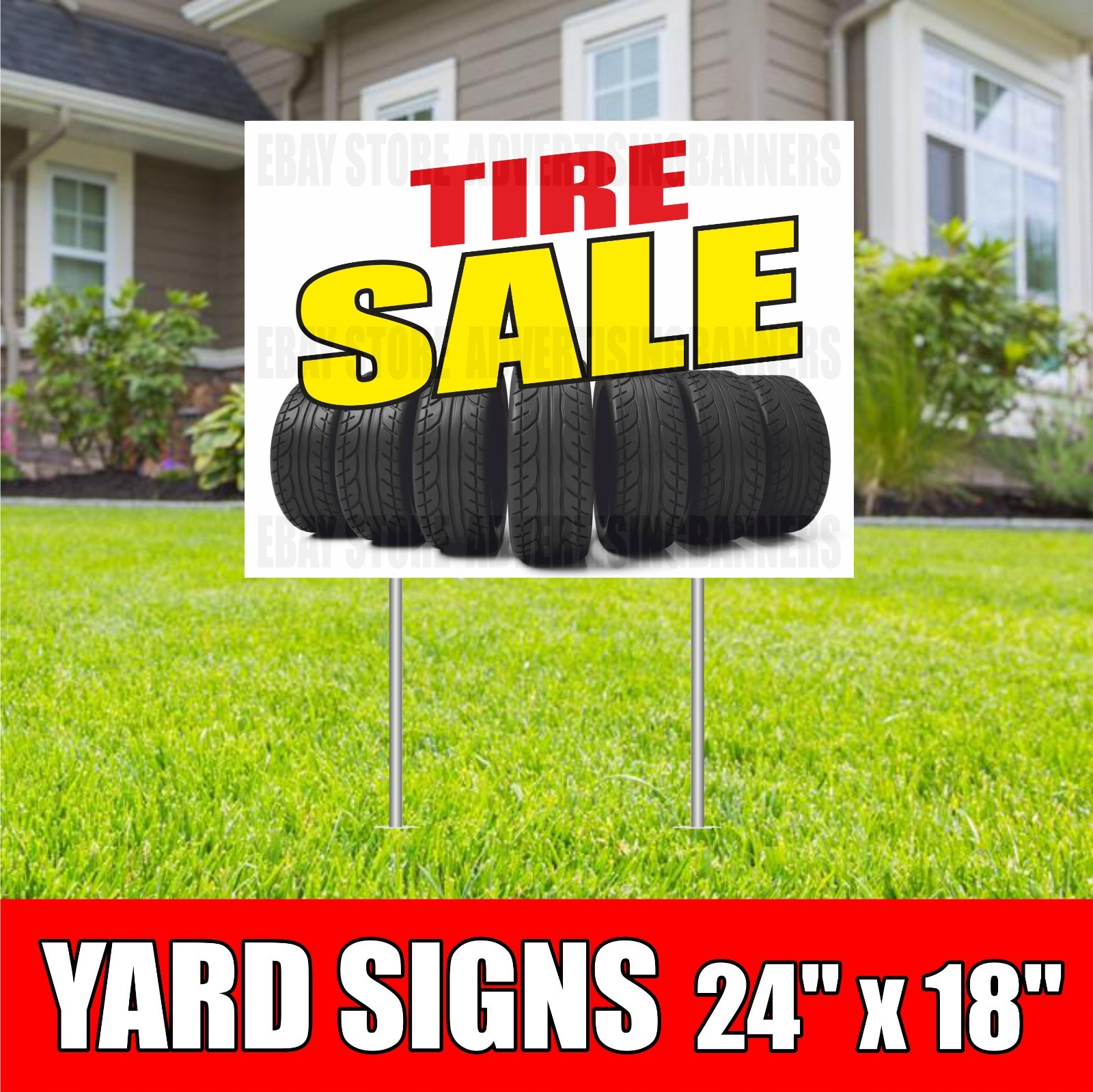 TIRE SALE Yard Sign with H-Stake Discount Retail Dealer Wheel Shop Garage