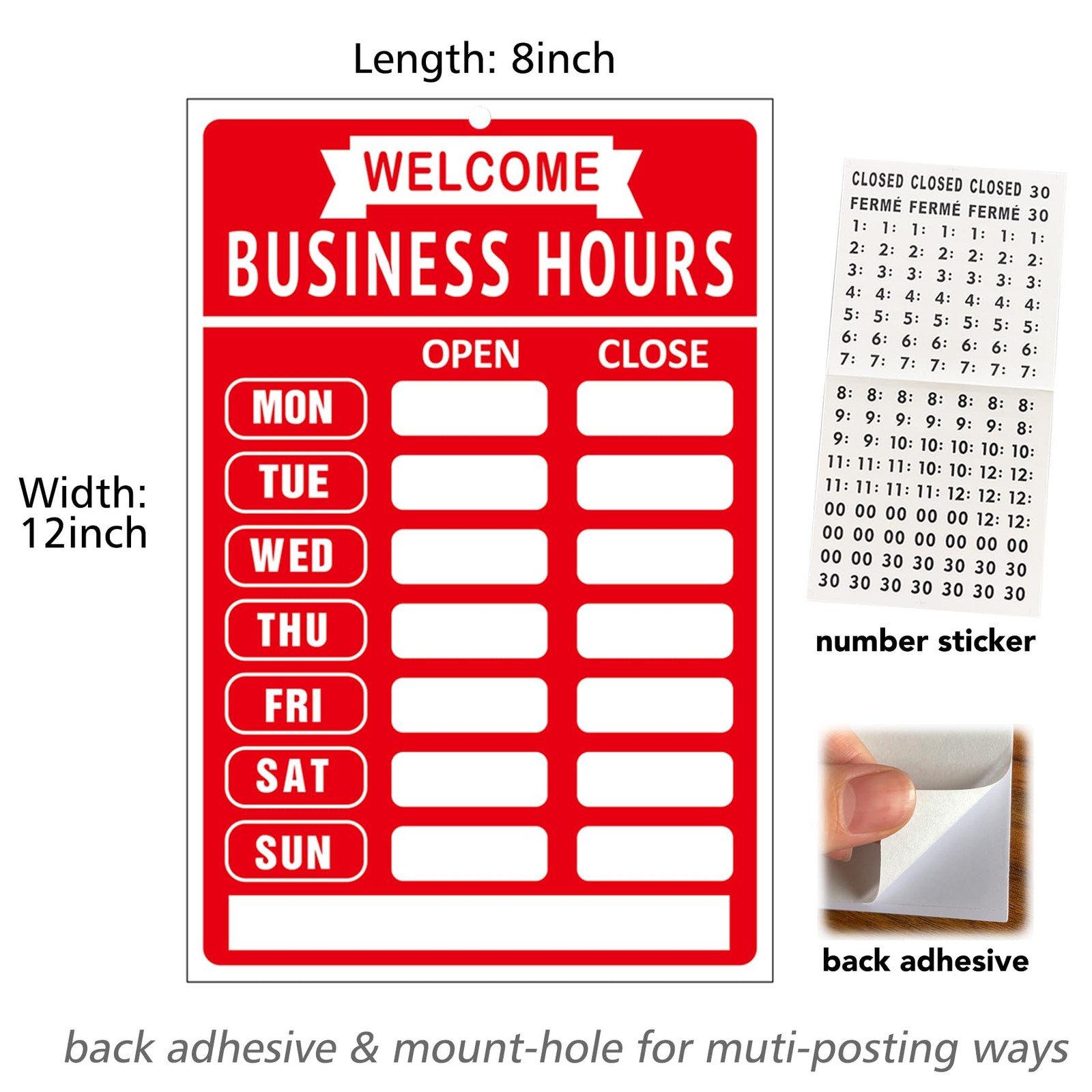 Open Closed Flip Sign Set, Business Hours Sign for Window Door, Black Double Sid