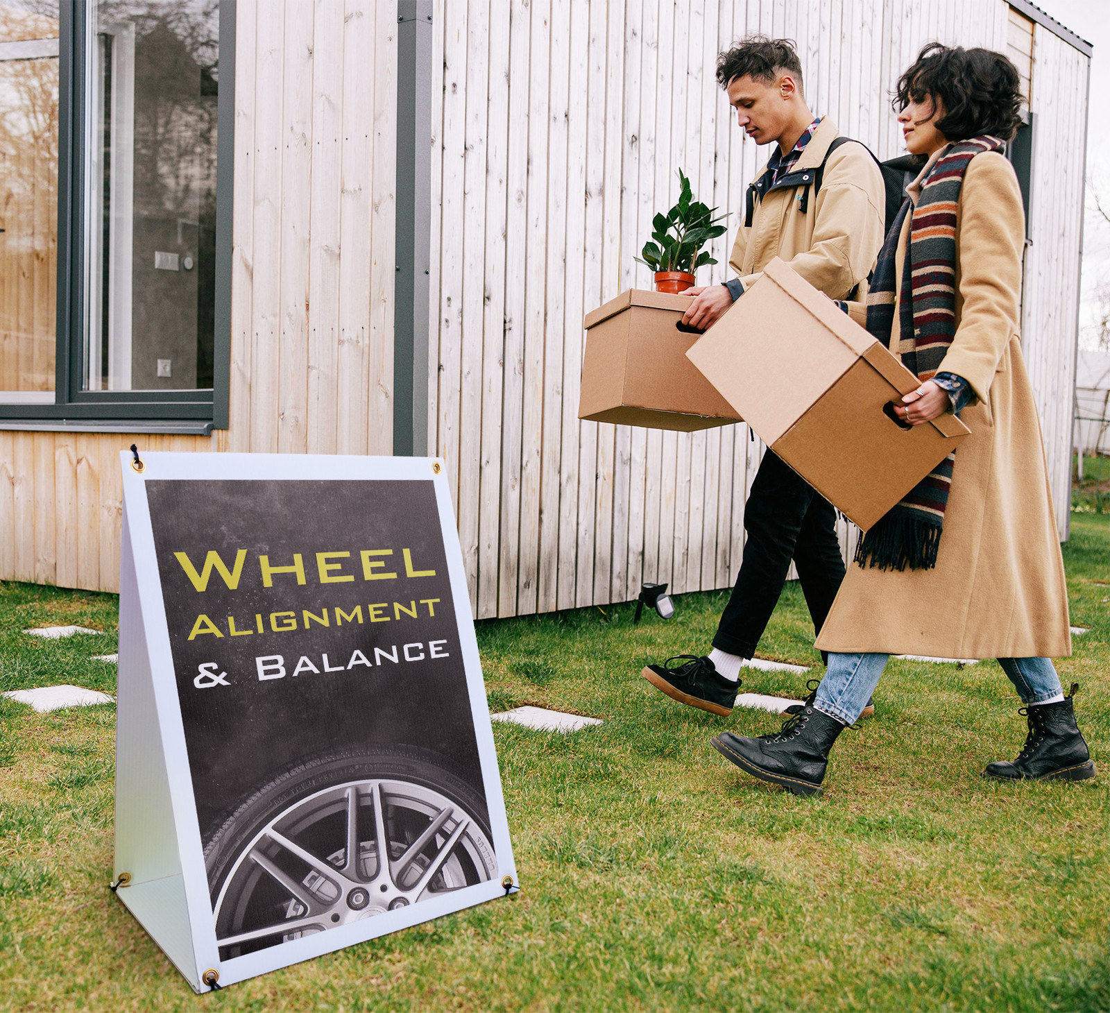 Wheel Alignment and Balancing A-Frame Sidewalk Sign Professional Auto Repair