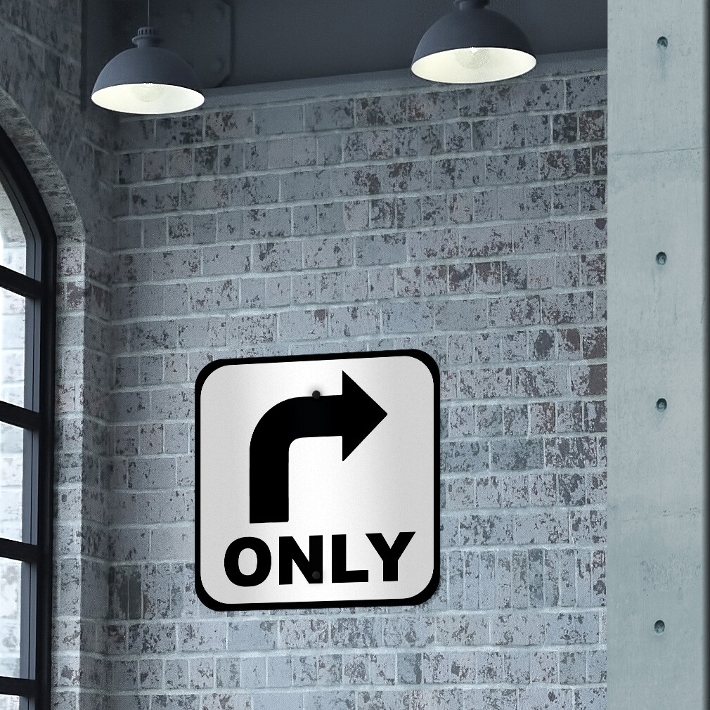 Aluminum Square Metal Sign Right Turn Only Road Weatherproof Street