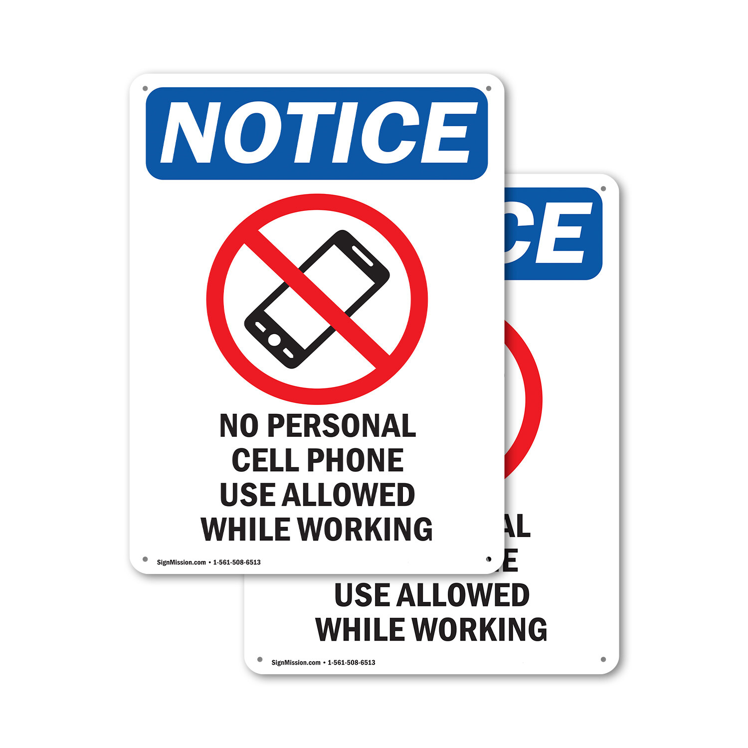 (2 Pack) No Personal Cell Phone OSHA Notice Sign Decal Metal Plastic