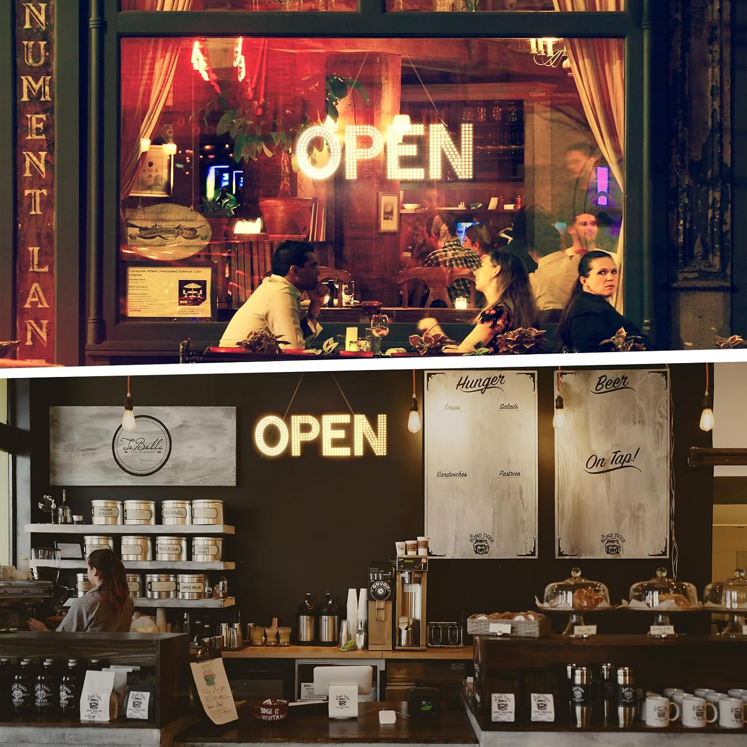 LED Open Sign for Business,22″X7″ Dimmable Brightness Large Electric Light up Si